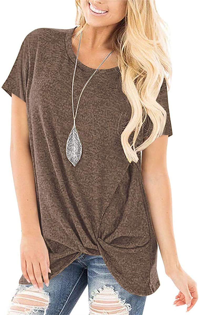Women's Casual Long & Short Sleeve Twist Knot T-Shirts - Tie Front Comfy Tee, Loose Fit Tops for Everyday Wear | Perfect for Work, Weekend Outfits & Summer Fashion