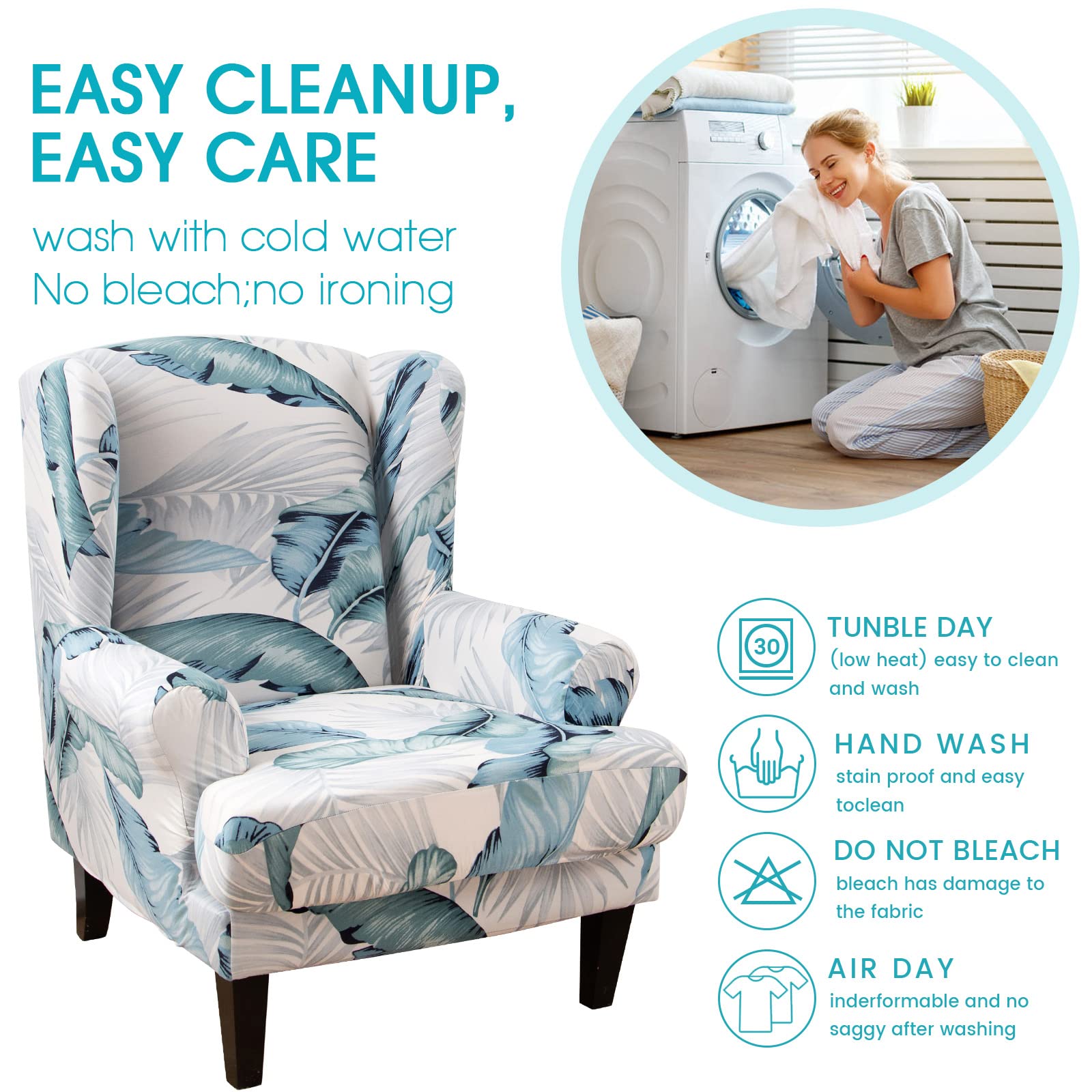 TOPCHANCES 2-Piece Stretch Wingback Chair Slipcover Set with Cushion Cover - Breathable Fabric Sofa Cover for Living Room, Bedroom & Office - Easy Fit Furniture Protector for Home Decor