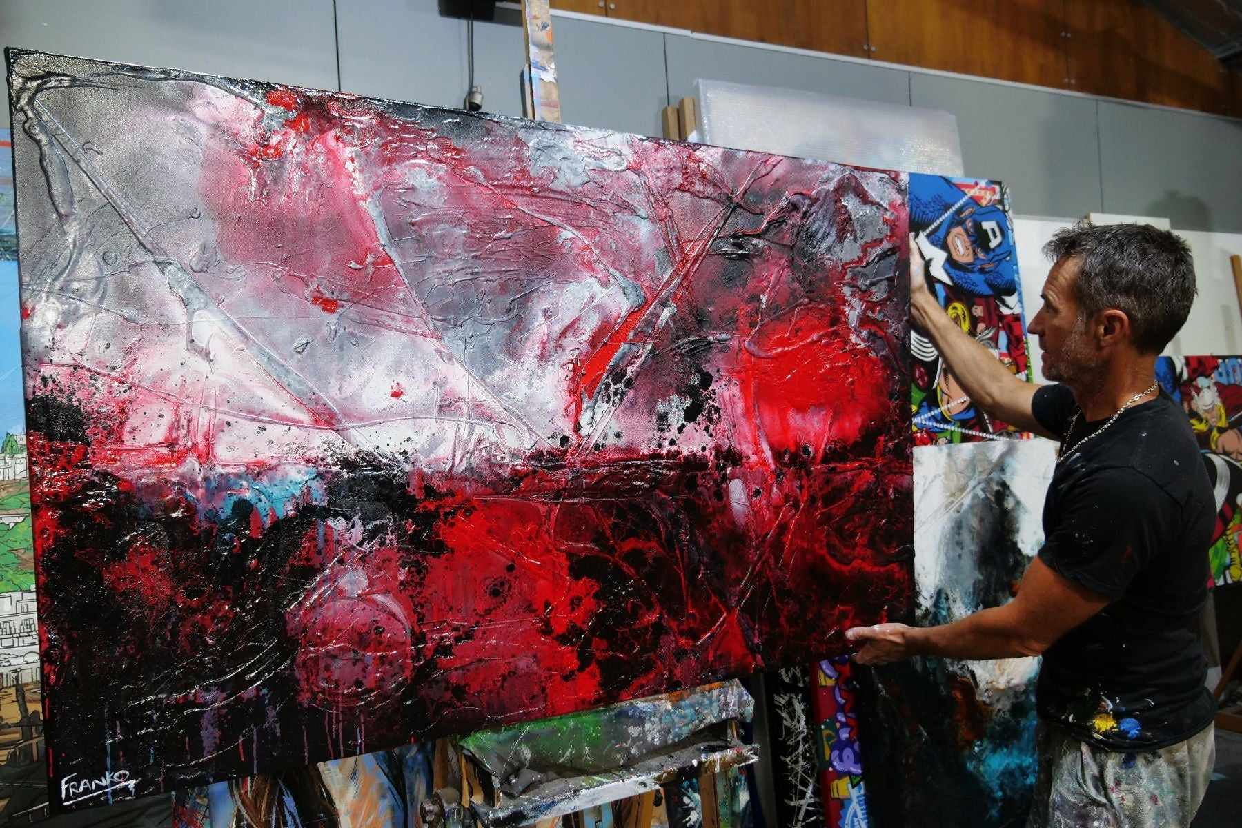 160cm x 100cm Red Black Textured Abstract Canvas Art - Modern Large Wall Painting for Living Room, Bedroom & Office Decor
