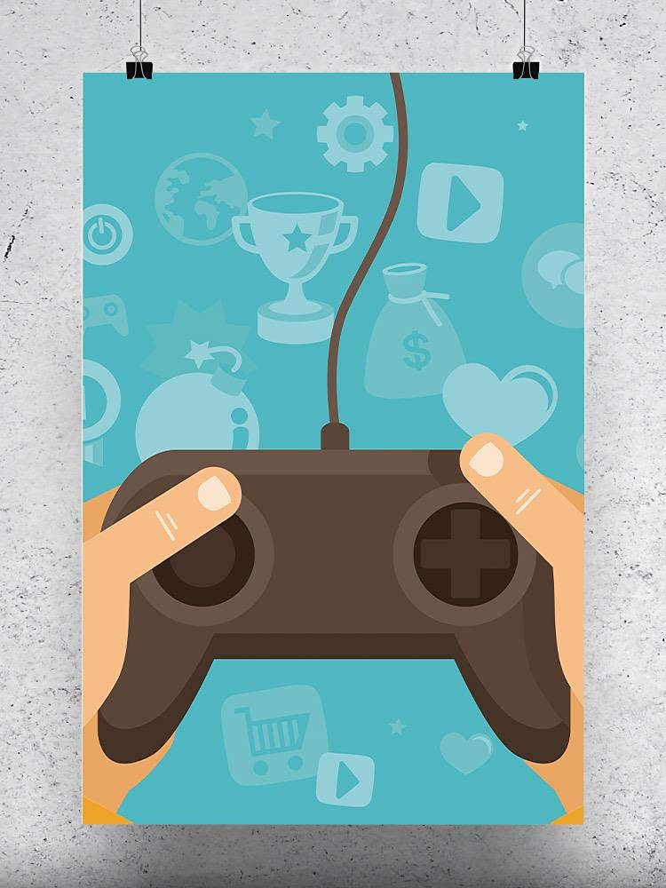 Hands Holding Game Controller Poster - Gamer Wall Art Decor for Living Room, Bedroom & Gaming Room - Perfect Gift for Gamers & Video Game Enthusiasts