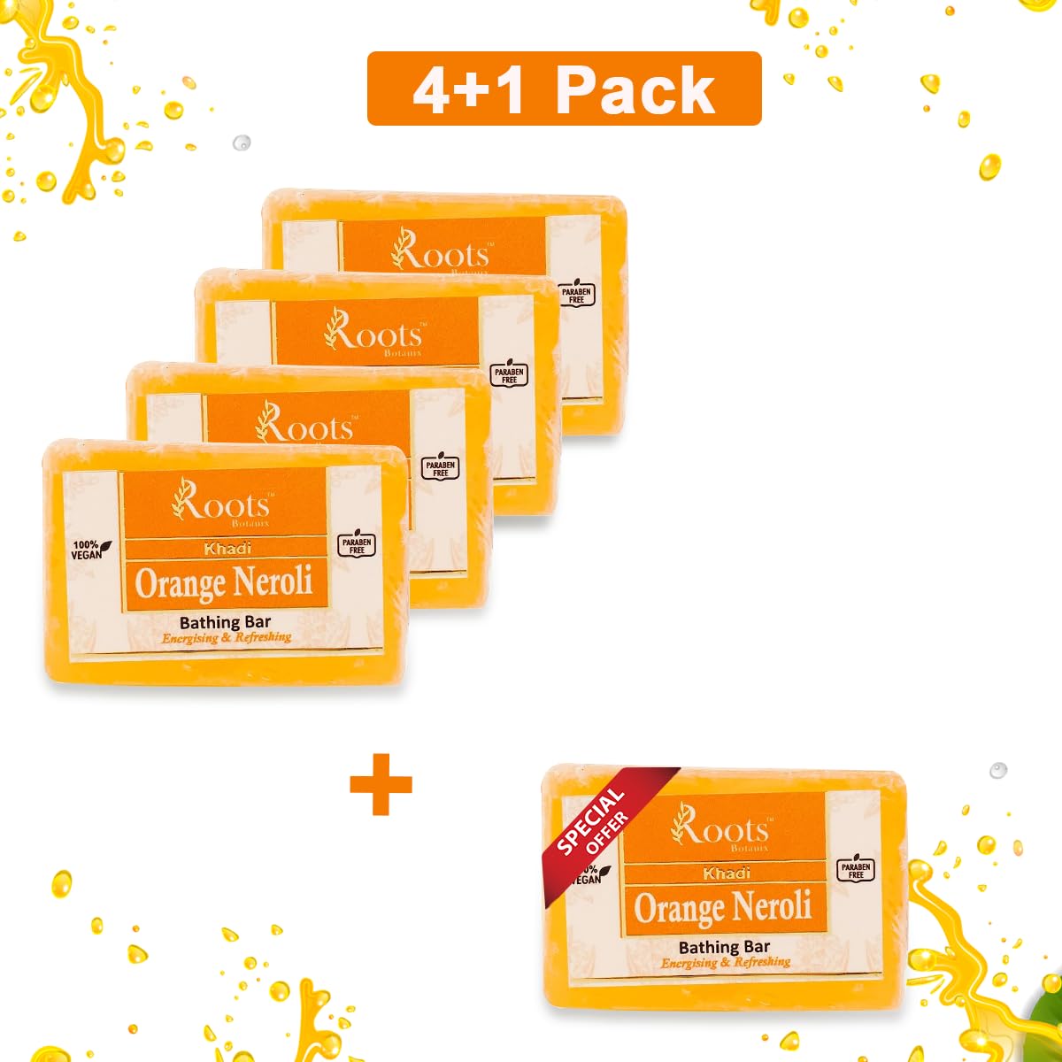 Roots Botanix Herbal Orange Neroli Soap 125g Pack of 4 | Ayurvedic Natural Soap with Essential Oils | Hydrating & Nourishing for All Skin Types | Healthy Skin Care | Perfect for Daily Bathing, Spa & Aromatherapy
