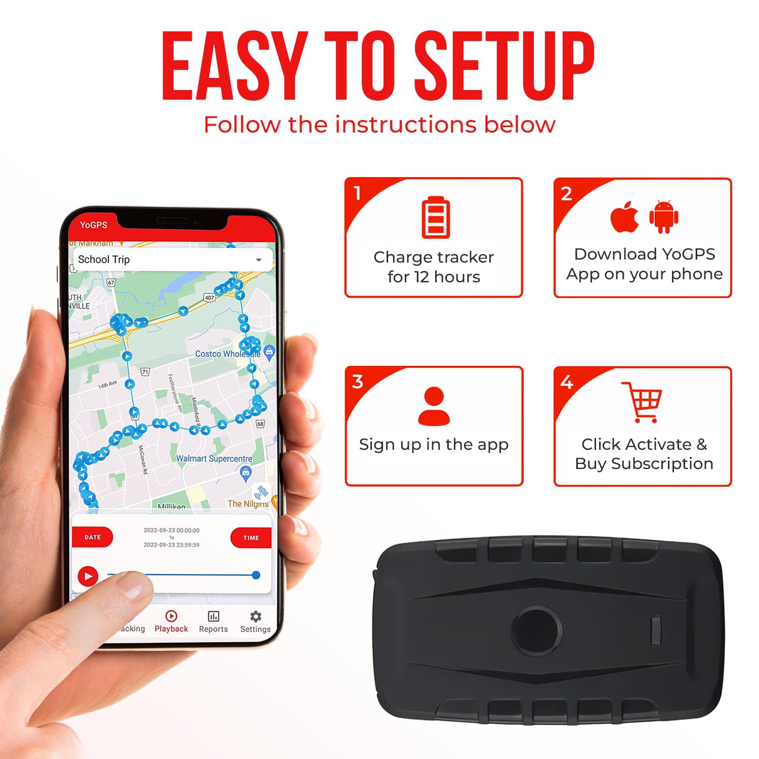 YoGPS Turbo Magnetic 4G GPS Tracker for Vehicles, Cars, Trucks - 20,000mAh Rechargeable Battery | Real-Time Tracking Device with SIM Card Included | Accurate Wireless Location Tracker (Monthly Subscription Required) | Perfect for Fleet Management, Personal Vehicle Security & Asset Tracking
