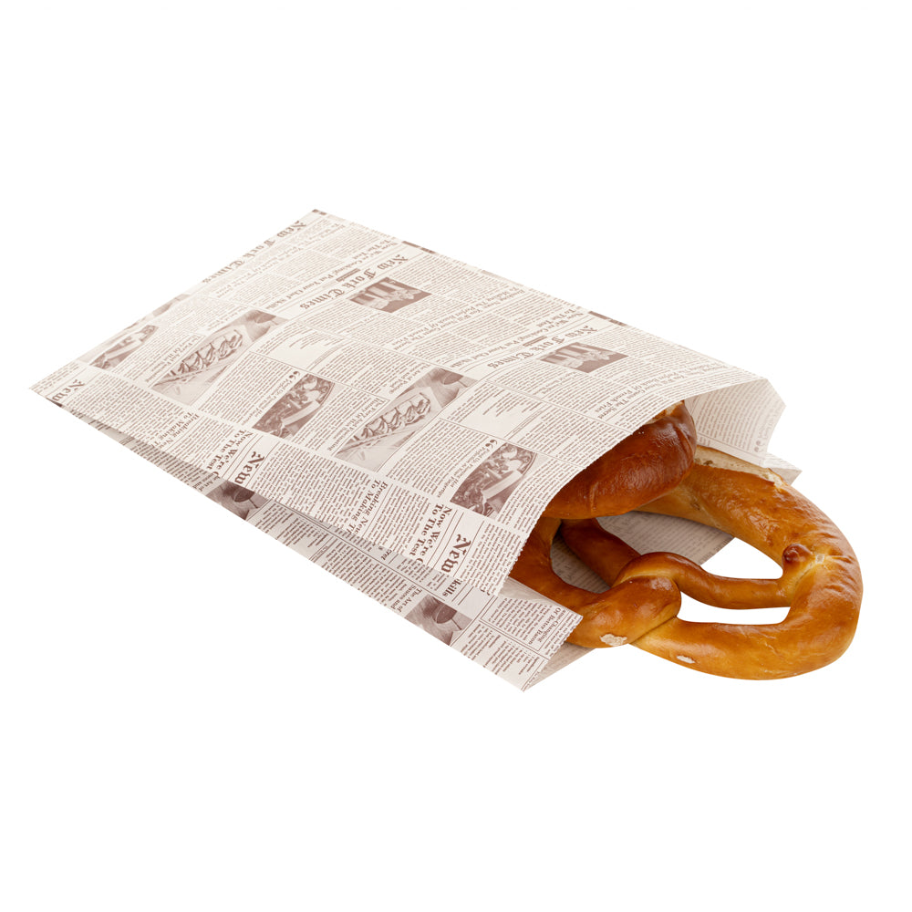 Eco-Friendly Sepia Newsprint French Fry & Snack Bags - 7x3x11 Inches, 100 Count Bulk Pack - Perfect for Food Trucks, Movie Nights & Party Snacks