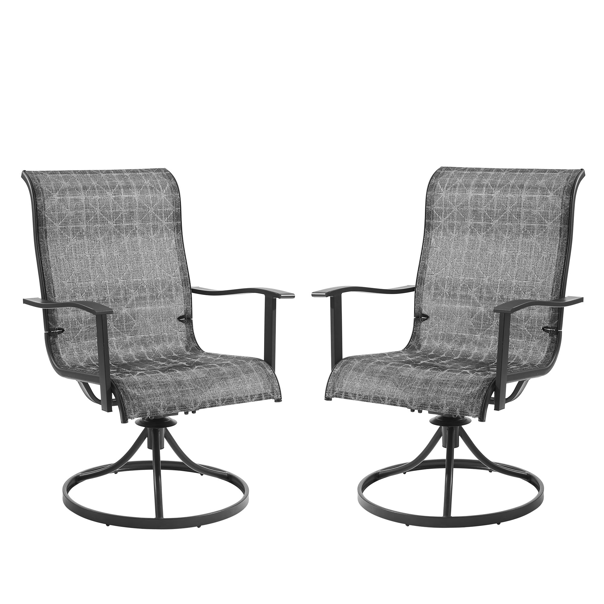Amopatio 2-Piece Patio Swivel Chair Set with High Back Support - All-Weather Outdoor Dining Chairs with Breathable Textilene Fabric - Perfect for Backyard, Deck, Garden & Poolside (Black & Gray Plaid)