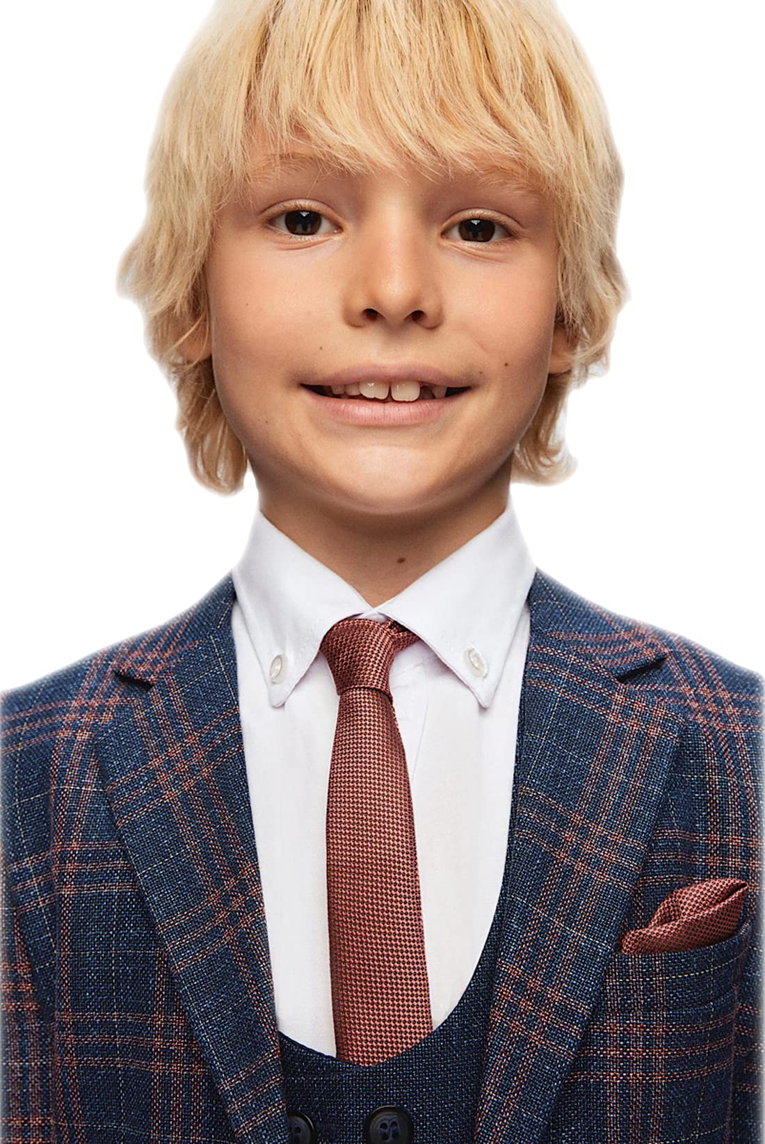Boys Blue 6-Piece Formal Suit Set - Plaid Velvet Tuxedo with Glitter Paisley Design for Weddings, Prom & Special Occasions (Ages 1-16 Years) | Perfect for Page Boys, Ring Bearers & Formal Events