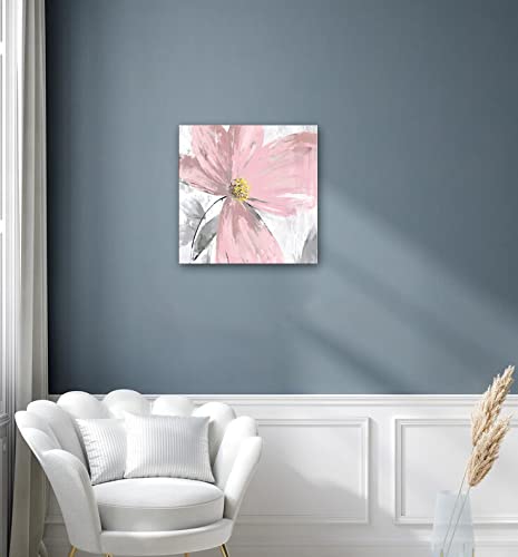 Abstract Blush Pink and Grey Flower Wall Art Canvas Print - Modern Home Decor for Bathroom, Bedroom & Living Room - Elegant Handmade Painting for Housewarming Gift & Interior Design