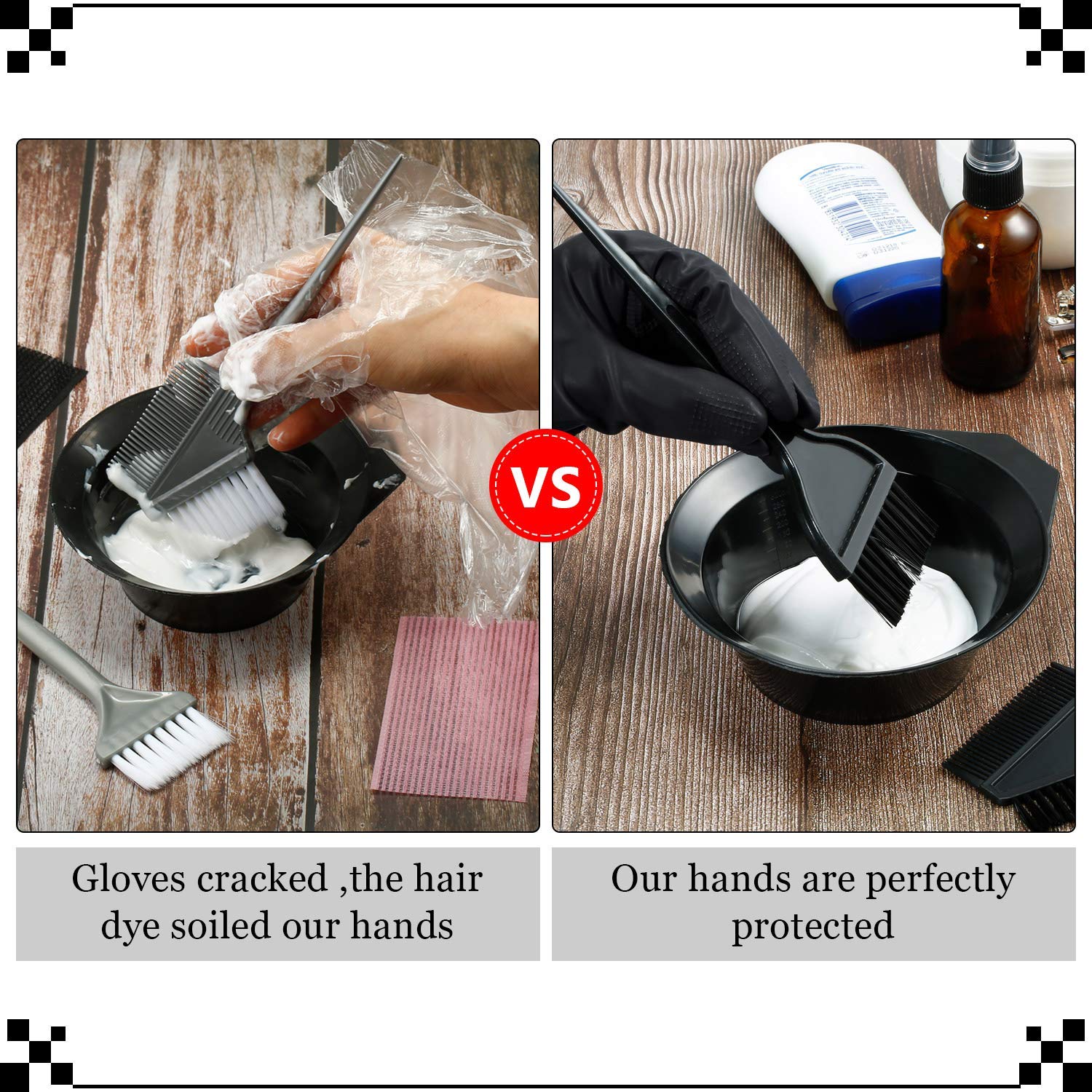 Frabble8 Heavy Duty Reusable Rubber Gloves for Hair Dyeing - Black Thick Salon Gloves for Henna, Mehendi & Hair Coloring (1 Pair, Large) - Perfect for Home & Professional Hair Care