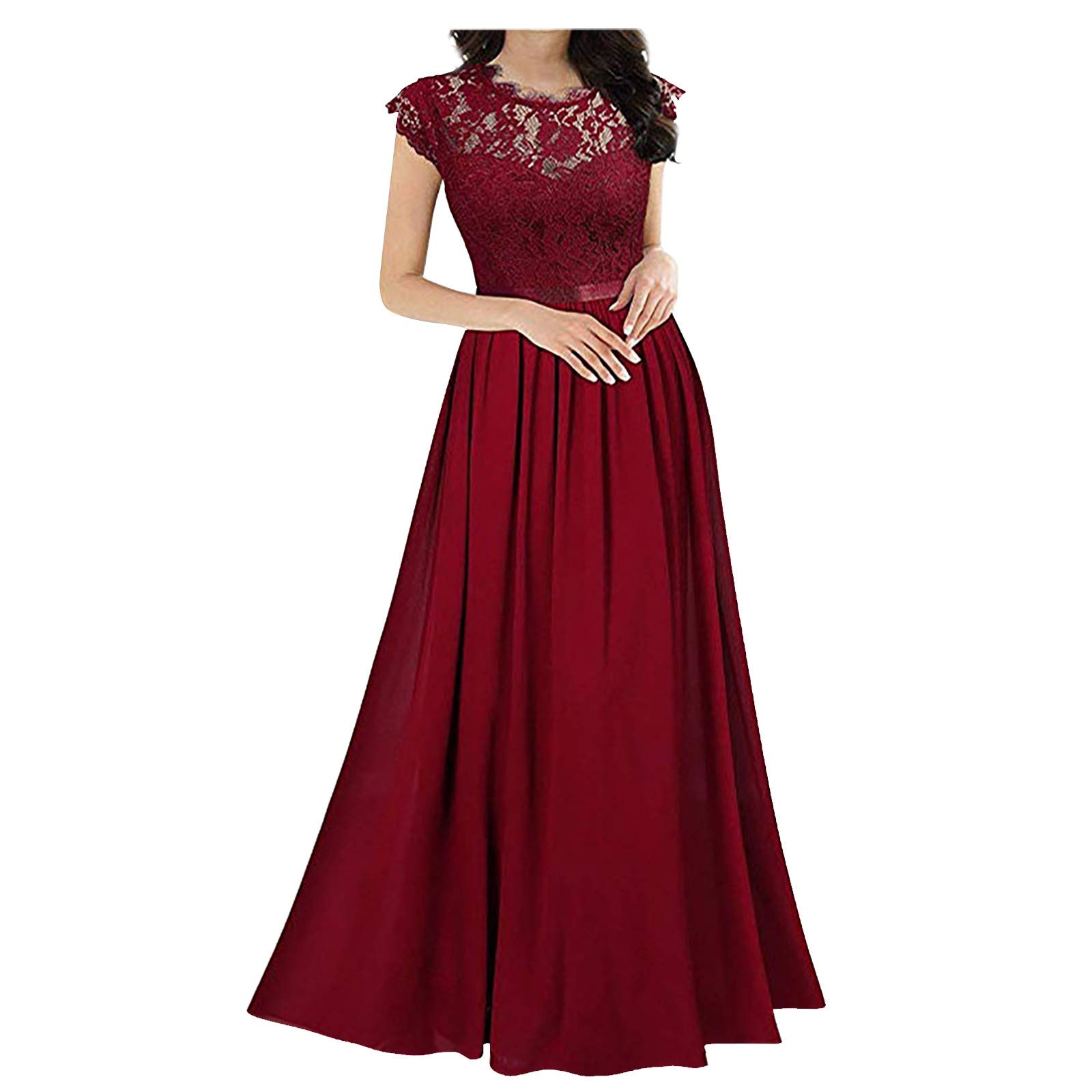 Elegant Women's Lace Long Sleeveless Evening Dress - Solid Color Pleated A-Line Swing Ball Gown for Formal Parties, Weddings & Special Occasions