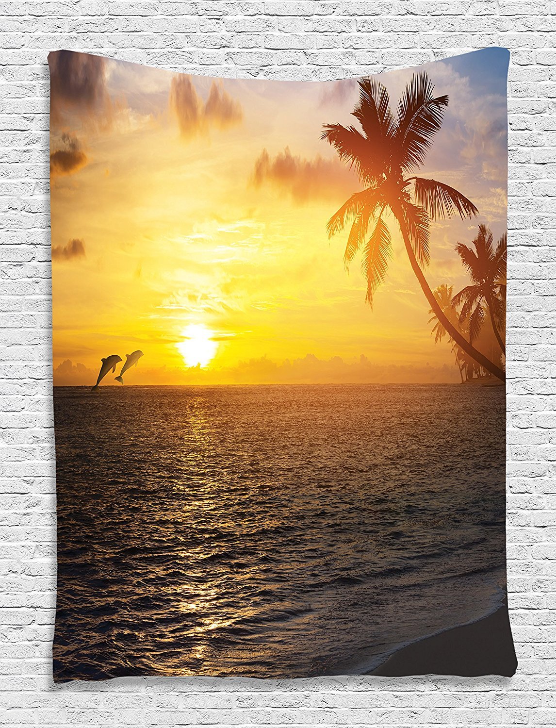 Ambesonne Tropical Beach Tapestry - 40x60 Inch Palm Tree Sunset Wall Hanging Decor for Bedroom, Living Room, Dorm | Coastal Theme Home & Beach House Decoration