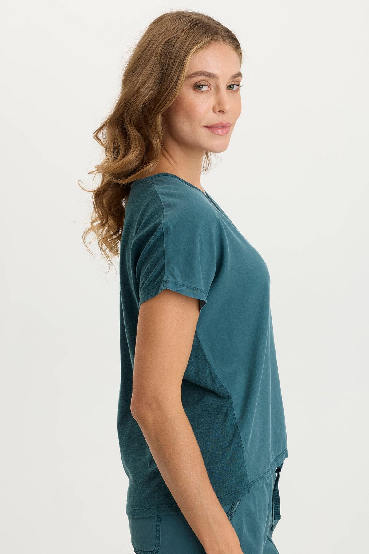 Ulysses Twill & Jersey Oversized V-Neck Top for Women - Comfortable Casual & Layering Shirt for Everyday Wear