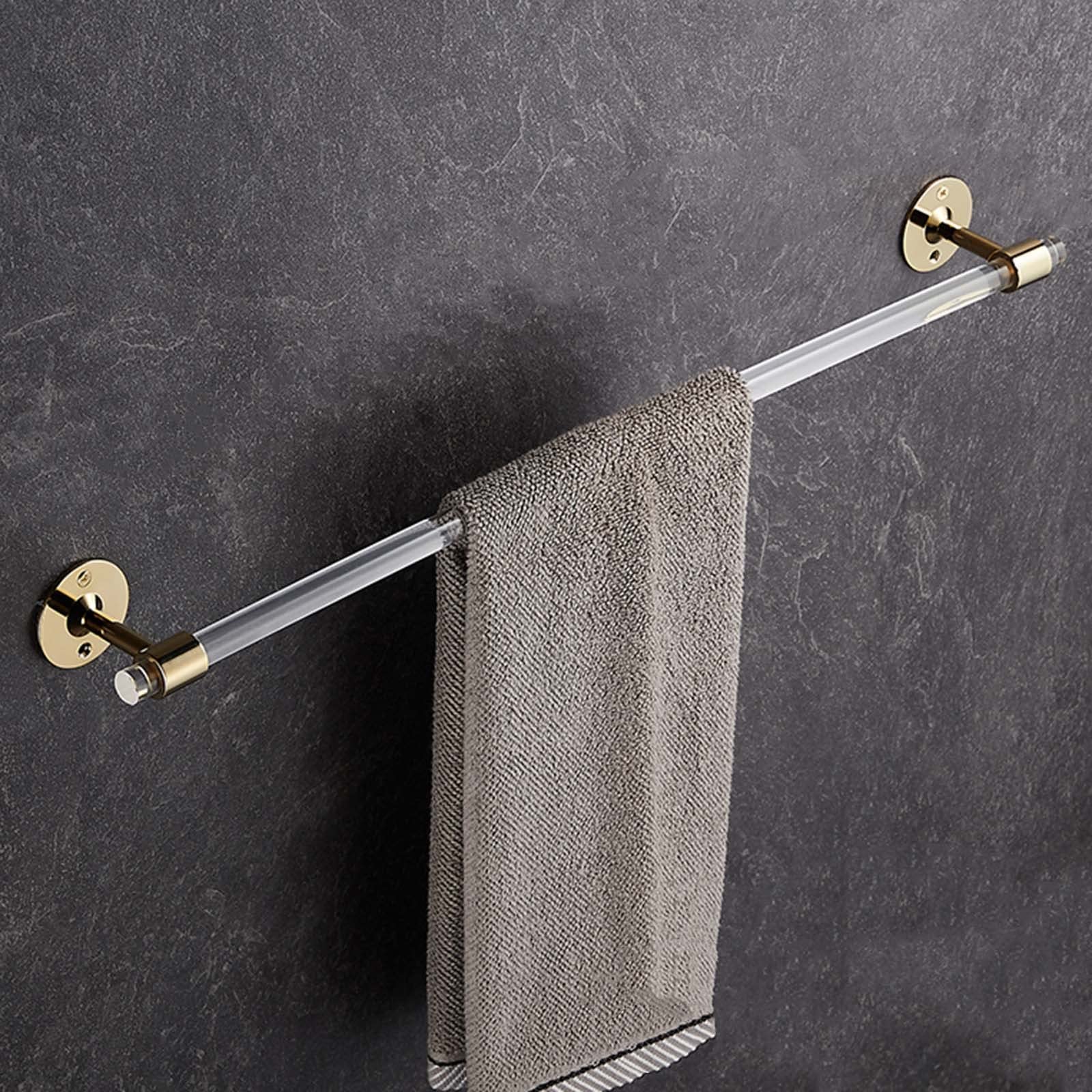 No Drill Wall Mount Towel Rack - Rust-Resistant Brass/Acrylic Bathroom Towel Holder with Strong Adhesive, Gold Finish, 60cm - Perfect for Bathroom, Toilet & Kitchen Organization