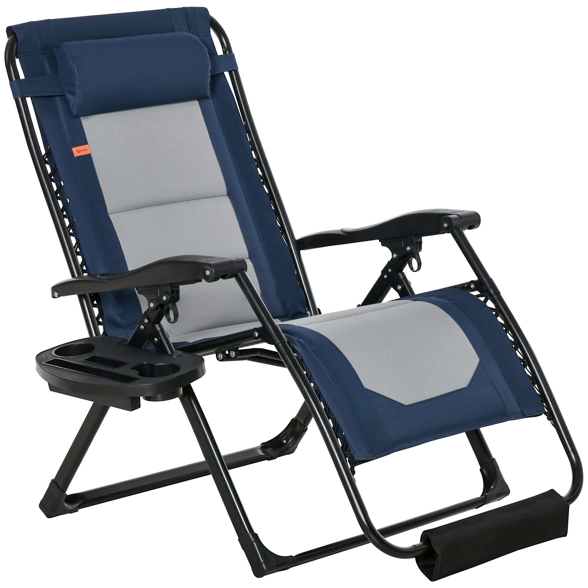 Outsunny Oversized Zero Gravity Lounge Chair with Footrest & Headrest - Foldable Outdoor Recliner with Side Tray, Cup Holders & Padded Armrests - Perfect for Camping, Backyard, Patio, Beach & Pool Relaxation - Blue