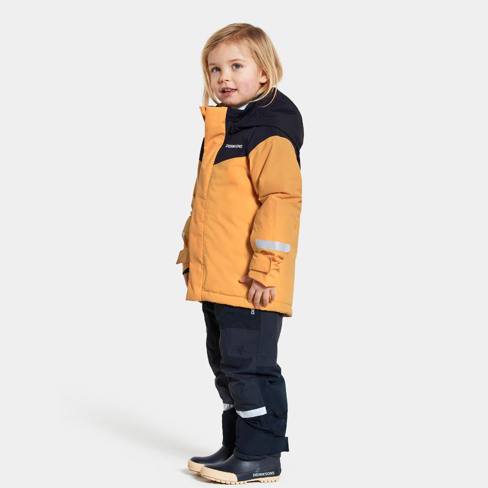 Didriksons Skare Kids Ski Jacket & Pants Set - Waterproof Winter Snowsuit for Boys & Girls, Insulated Fire Yellow Ski Outfit for Cold Weather - Perfect for Skiing, Snowboarding & Outdoor Winter Activities