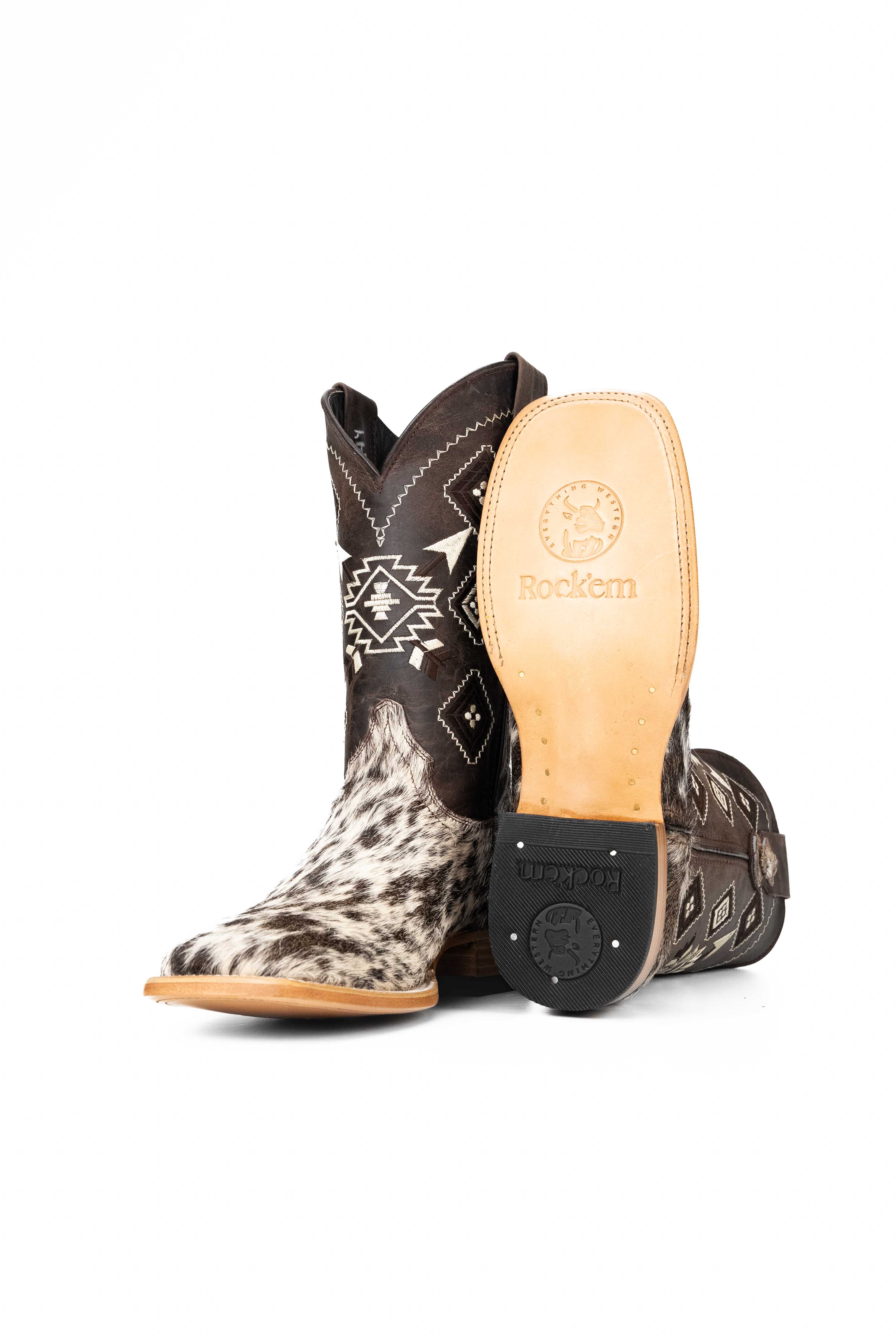 Authentic Men's Cowhide Square Toe Cowboy Boots - Size 9.5 - Western Style Riding Boots for Country Music Festivals & Rodeo Events