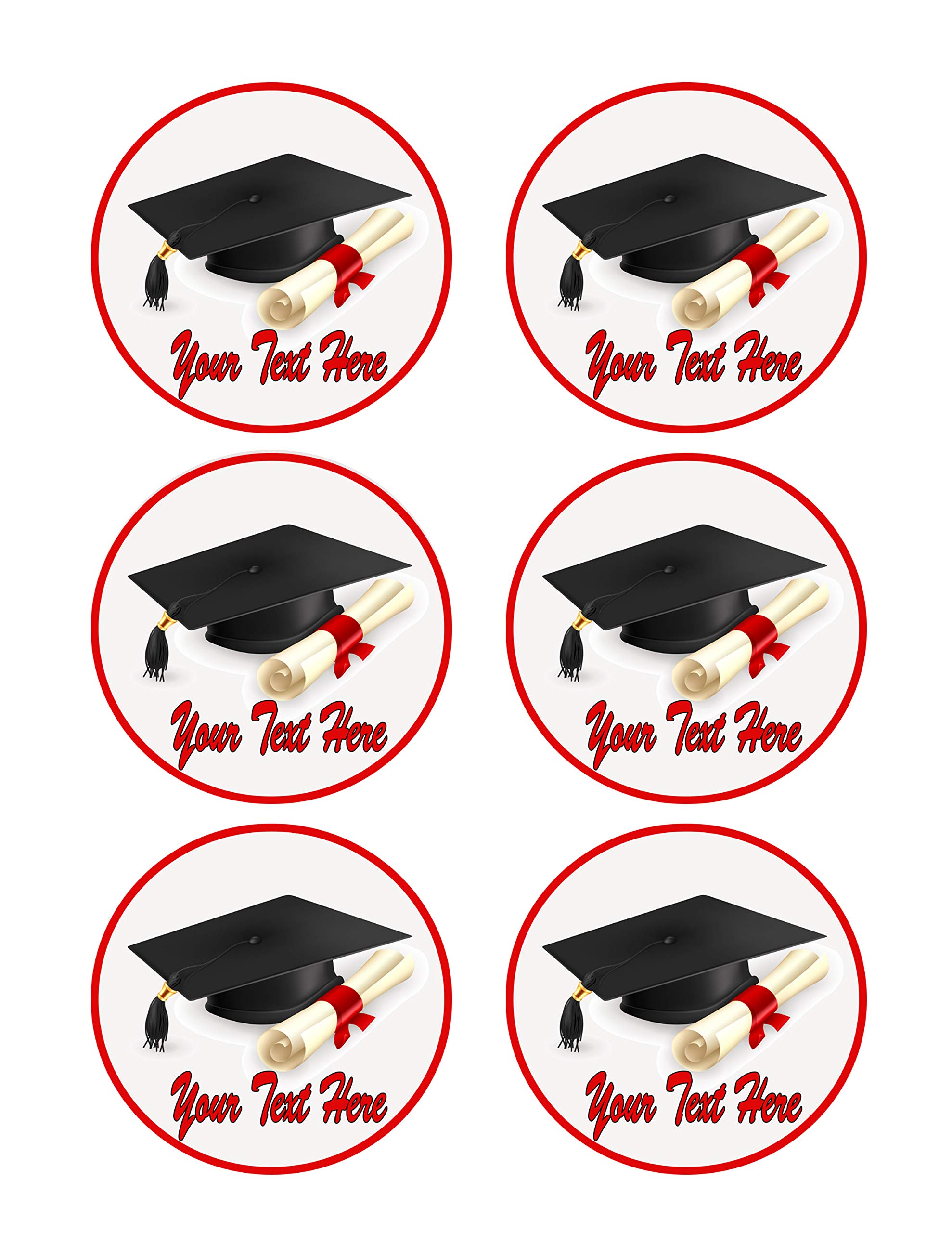 Edible Graduation Cupcake Toppers - 3.25 Inch Cake Decorations (6-Piece Sheet) for Graduation Party, School Celebration & Birthday Desserts
