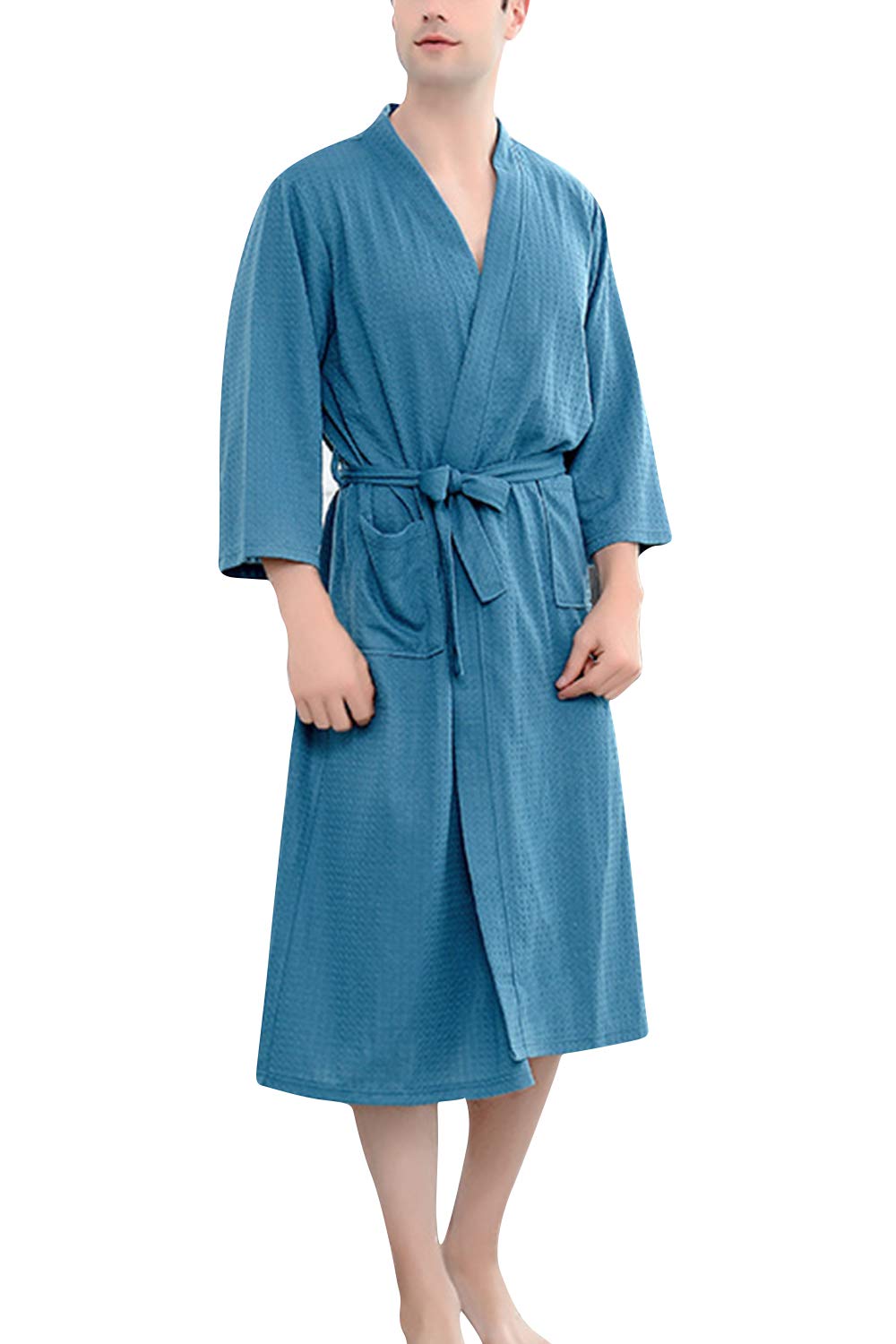 ASHER FASHION Women's Lightweight Fleece Robe - Soft Long Waffle Kimono Bathrobe for Spa, Lounge & Home - Unisex Comfort Wear for Relaxation & Self Care