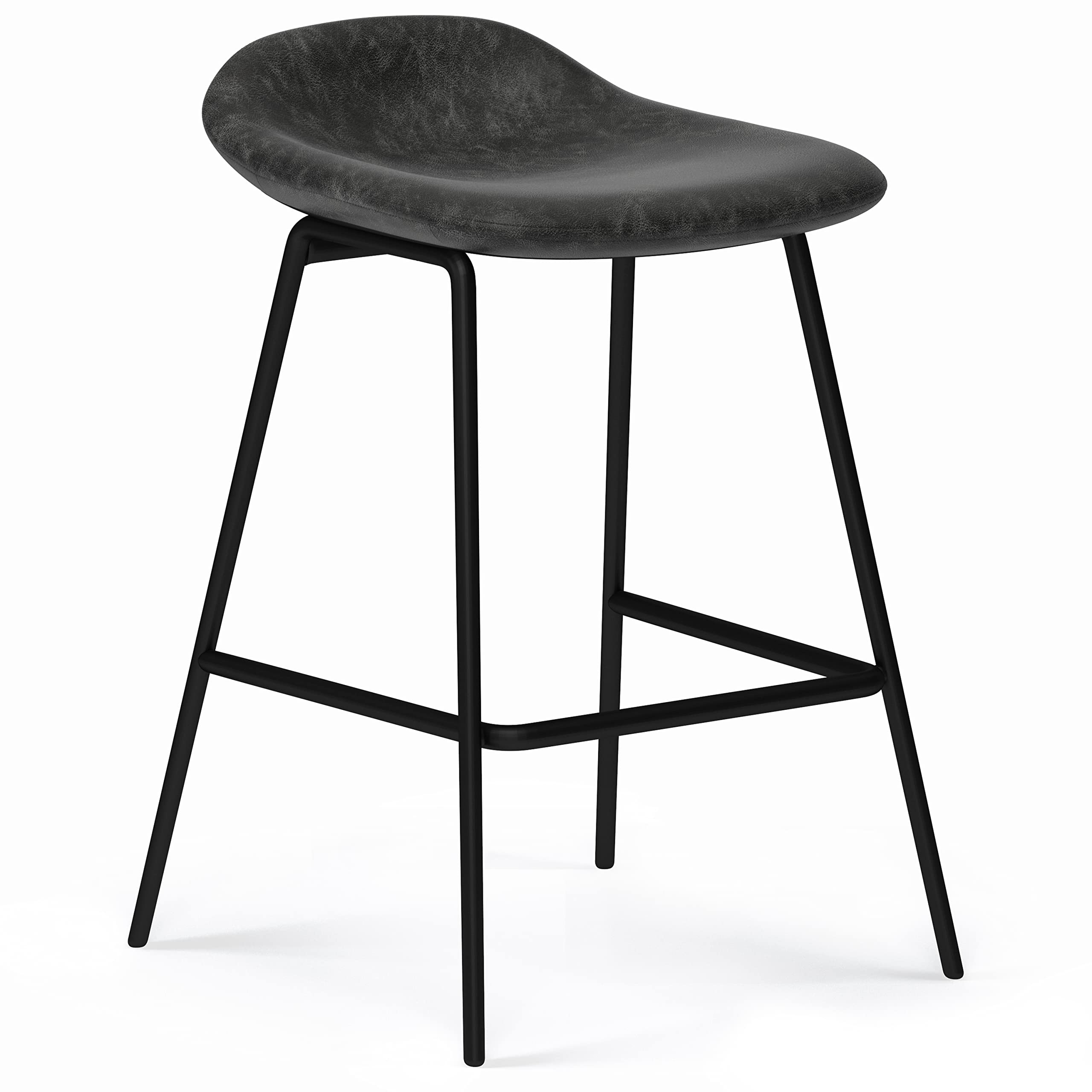 SIMPLIHOME Dafney Modern Counter Height Bar Stools (Set of 2) - Distressed Charcoal Grey Vegan Faux Leather - Kitchen Island & Breakfast Bar Stools for Dining Room, Kitchen, and Home Decor