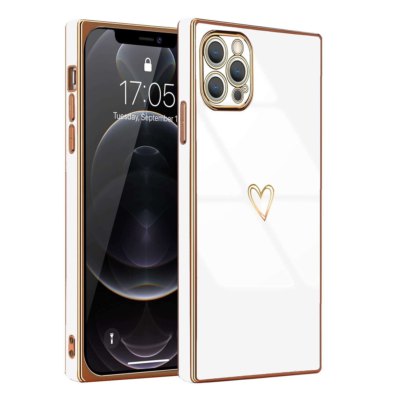 **Pepmune iPhone 12 Pro Max Case - Luxury Heart Design, Shockproof Silicone Cover with Bling, Camera Protection, 6.7 Inch (White) - Perfect for Women & Girls, Cute & Stylish for Daily Use, Parties & Gifts**