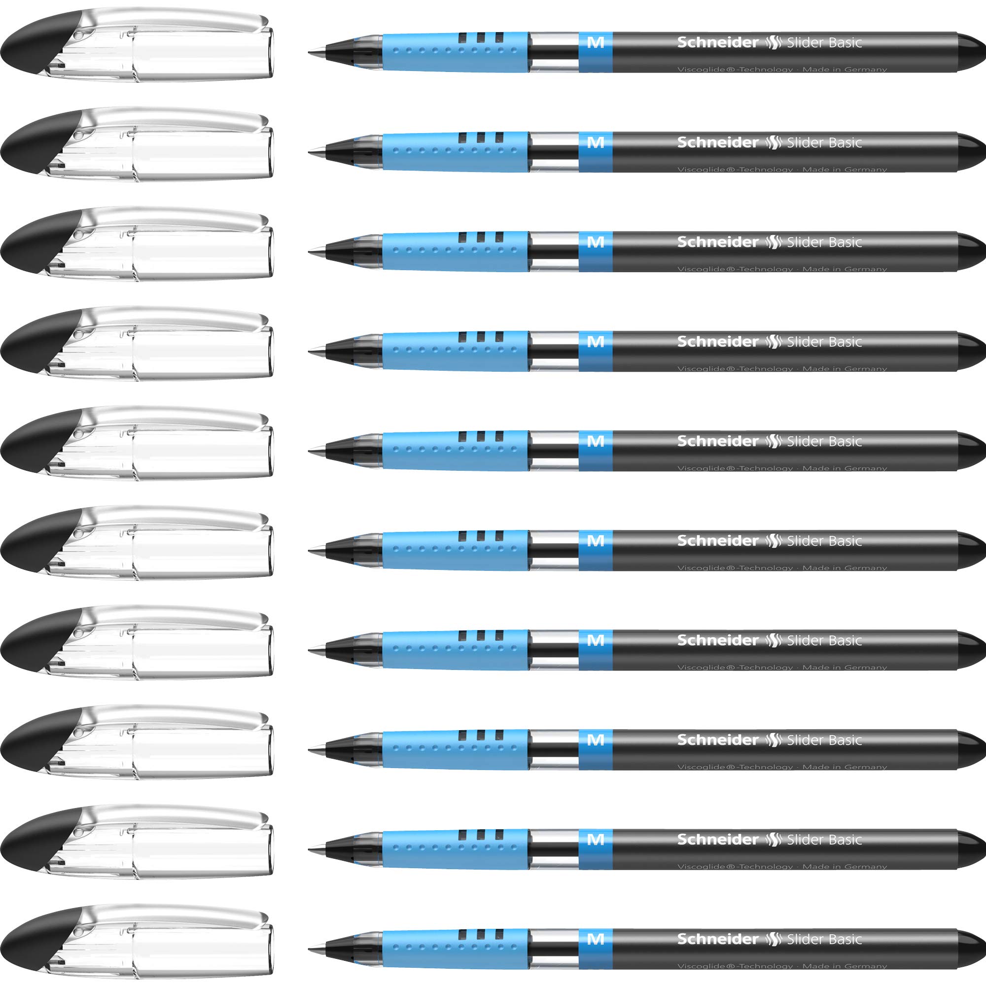 Schneider Slider Basic M Medium Ballpoint Pen - 1.0mm Tip, Transparent Barrel with Black Ink, Pack of 10 (151101) - Perfect for Office, School & Everyday Writing Tasks
