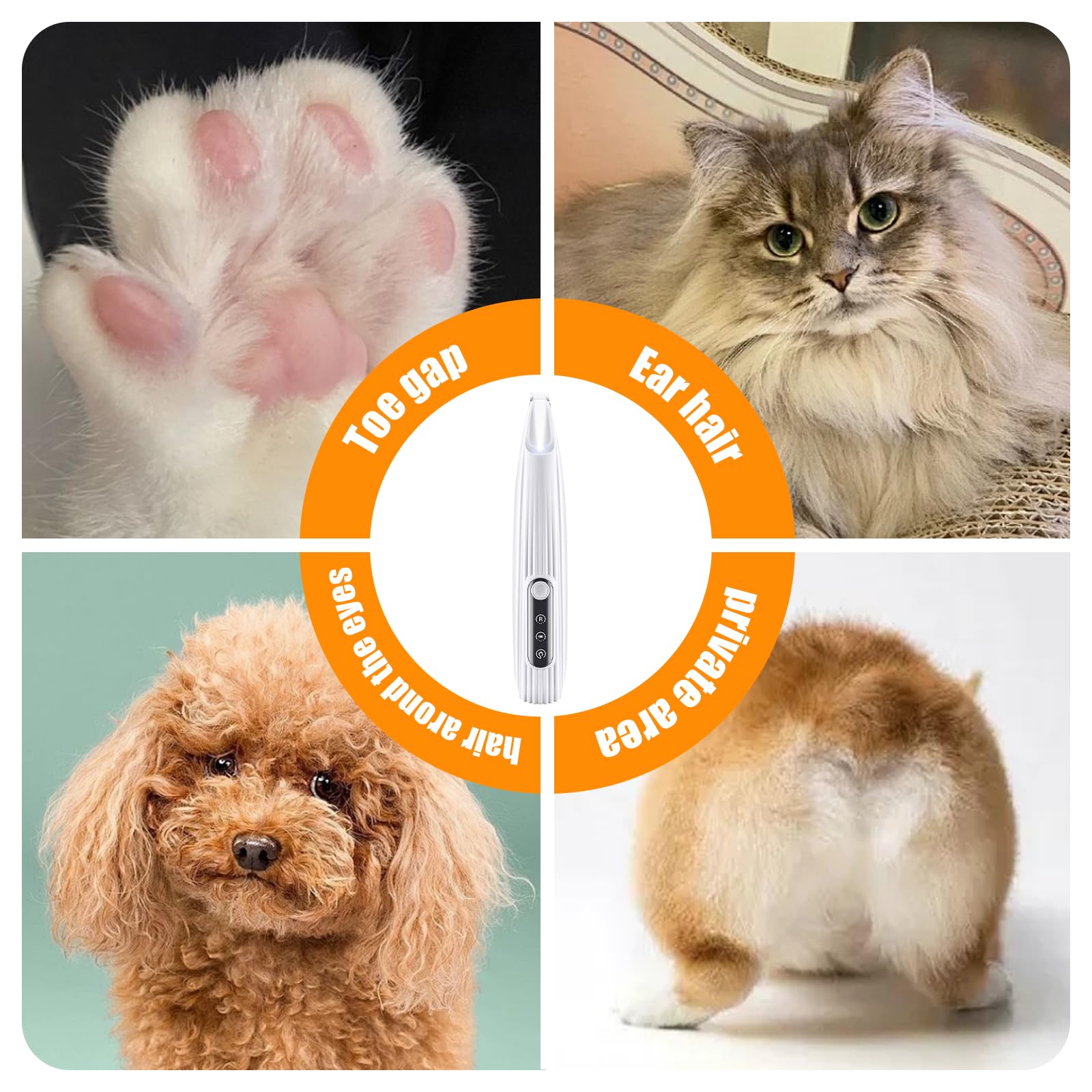 Upgraded Rechargeable Low Noise Pet Grooming Trimmer with LED Light - Wireless Dog & Cat Hair Clipper for Paw, Ears, Face, Eyes & HIPS - Perfect for Home Pet Grooming and Professional Use