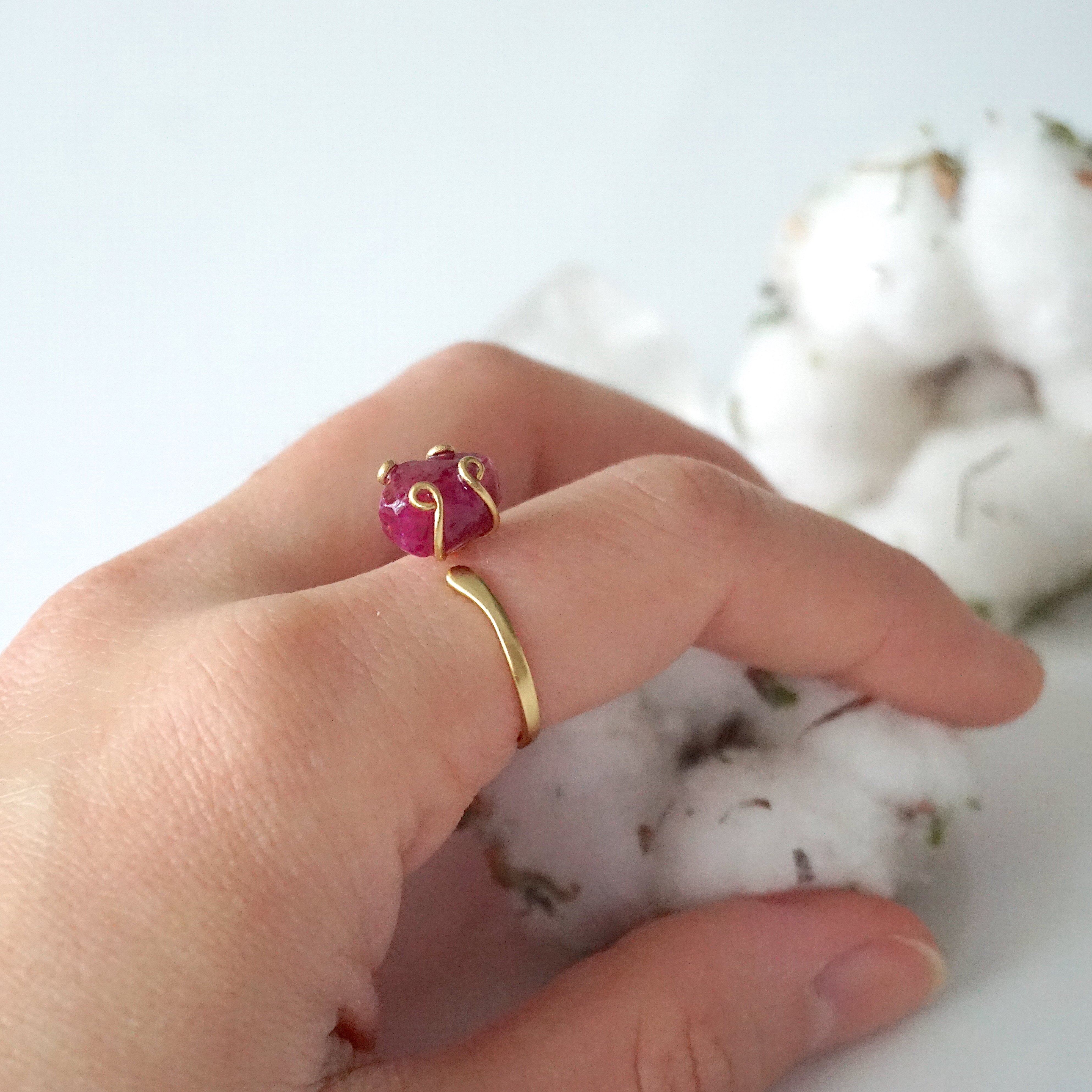 14K Gold Filled Raw Pink Ruby Ring - Elegant Handmade Jewelry for Women, Perfect for Weddings, Anniversaries & Special Occasions