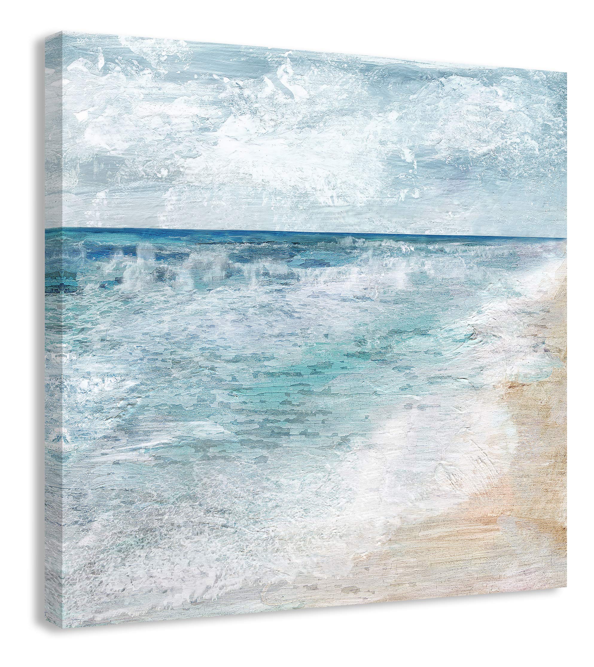 Shore Walk Coastal Seaside Beach Painting - 40x40 Inch Multicolor Canvas Wall Art for Living Room, Bedroom & Office Decor