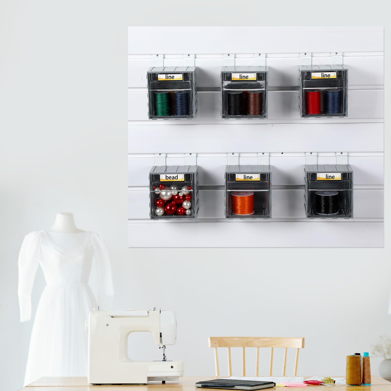 6 Pack Slatwall Bins with Hooks - Wall Mount Storage Baskets with Labels & Tip-Out Design - Hanging Organizer for Garage, Workshop, Retail & Home Organization - Durable Slatwall Panel Accessories