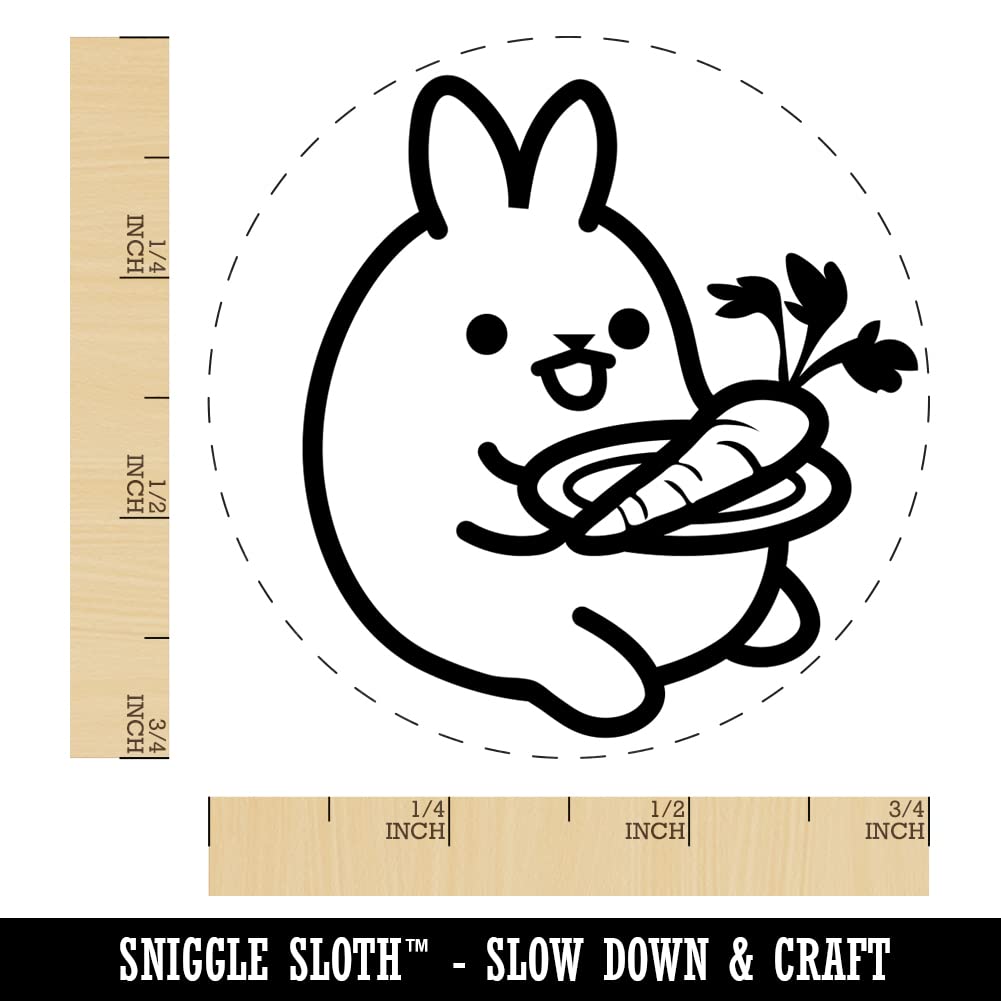 Kawaii Bunny Eating Carrot Self-Inking Rubber Stamp - 3/4 Inch Small Craft Stamp with Red Ink for DIY Scrapbooking, Planner Decor, Card Making & Gift Wrapping