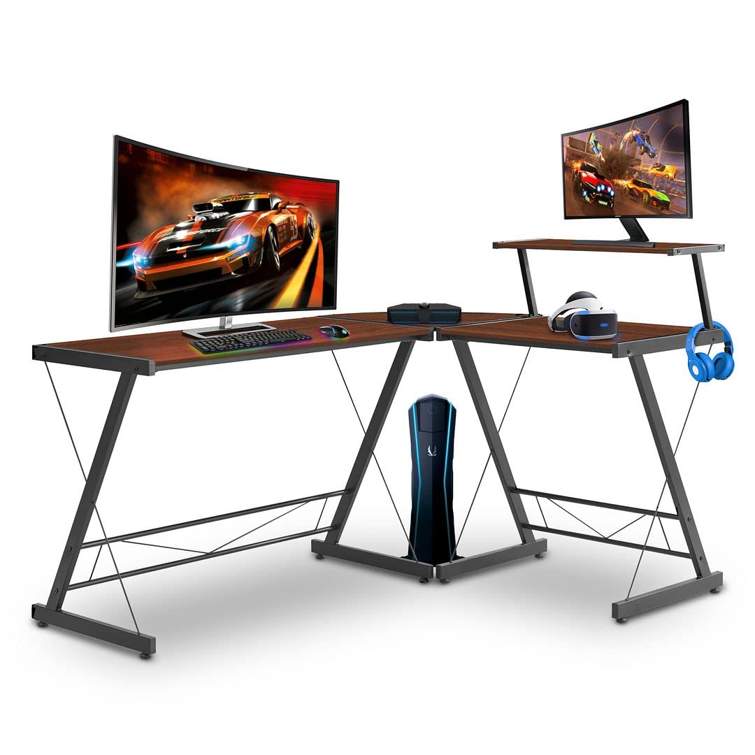 Premium L-Shaped Gaming Desk with Monitor Stand - 59