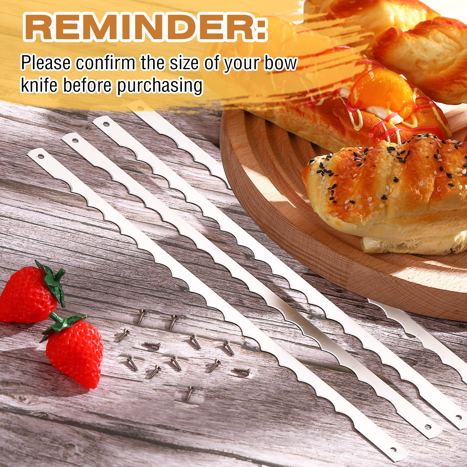 Lasnten 4-Piece Stainless Steel Serrated Bread Knife Replacement Blades with Screws - Compatible with Wooden Baking Knives | Perfect for Slicing Bread, Cakes, and Pastries