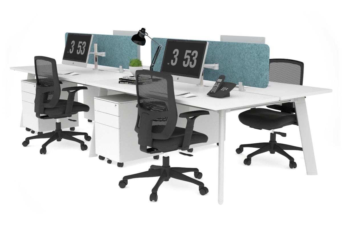 4-Person Workstation with White Frame - 1400L x 800W Office Desk with Cable Management Scallop | Perfect for Team Collaboration, Open Office Spaces & Shared Work Environments