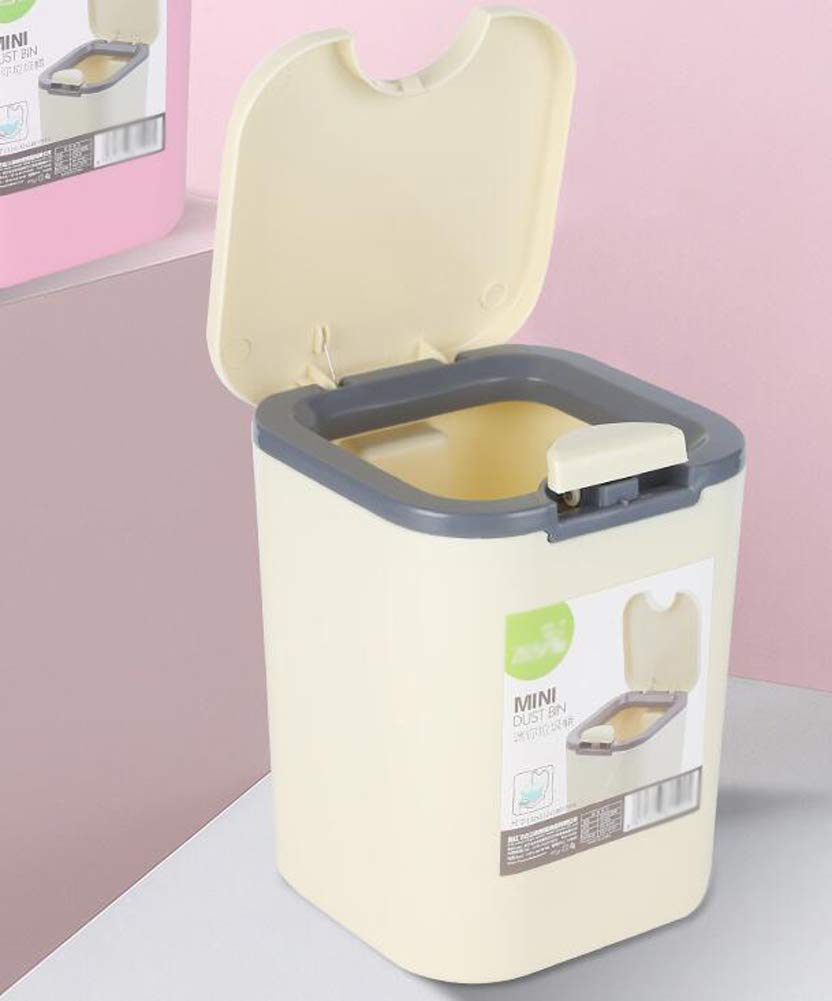 Hflove Mini Table Top Trash Can - Small Plastic Countertop Garbage Bin for Kitchen, Bathroom, Office (Beige) - Perfect for Waste Disposal in Compact Spaces