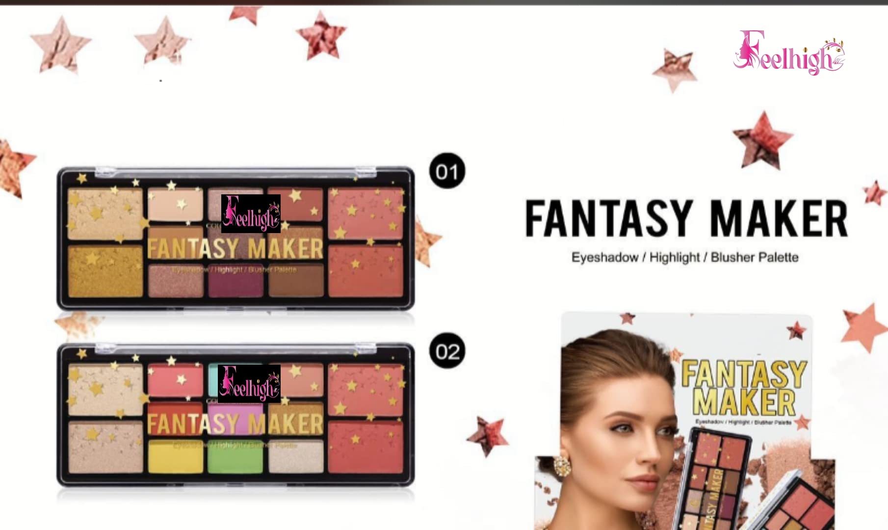 Fantasy Maker 13-Color Eyeshadow, Highlighter & Blusher Palette - Shade 02 - Long Lasting Pigmented Makeup for Day & Night Looks - Perfect for Parties, Weddings & Special Occasions