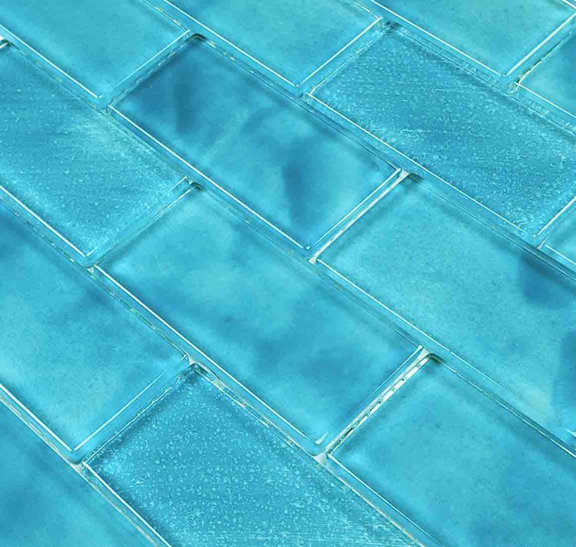 Aqua Blue Glass Subway Tile 2x4 Inch - Modern Kitchen Backsplash & Bathroom Wall Tile for Stylish Home Decor