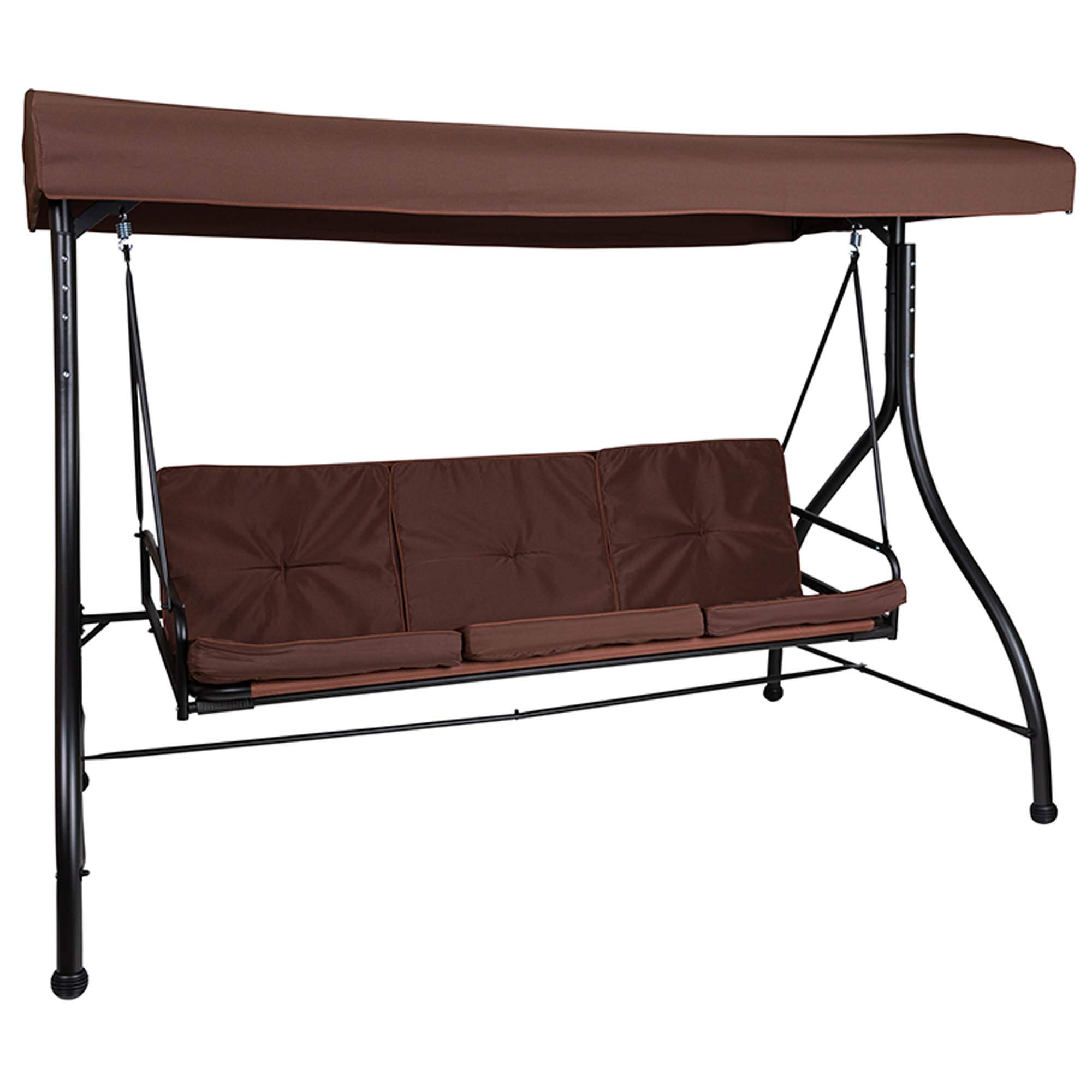 Flash Furniture Tellis 3-Seat Outdoor Steel Patio Swing with Canopy & Cushions - Convertible Hammock Swing Bed in Brown - Perfect for Backyard, Garden, and Poolside Relaxation