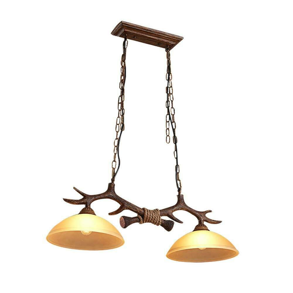 Vintage Antler Chandelier - 2-Light Glass Shade Rustic Ceiling Lamp for Dining Room, Kitchen Island, Bar & Restaurant Decor | Perfect for Farmhouse, Cabin & Lodge Lighting
