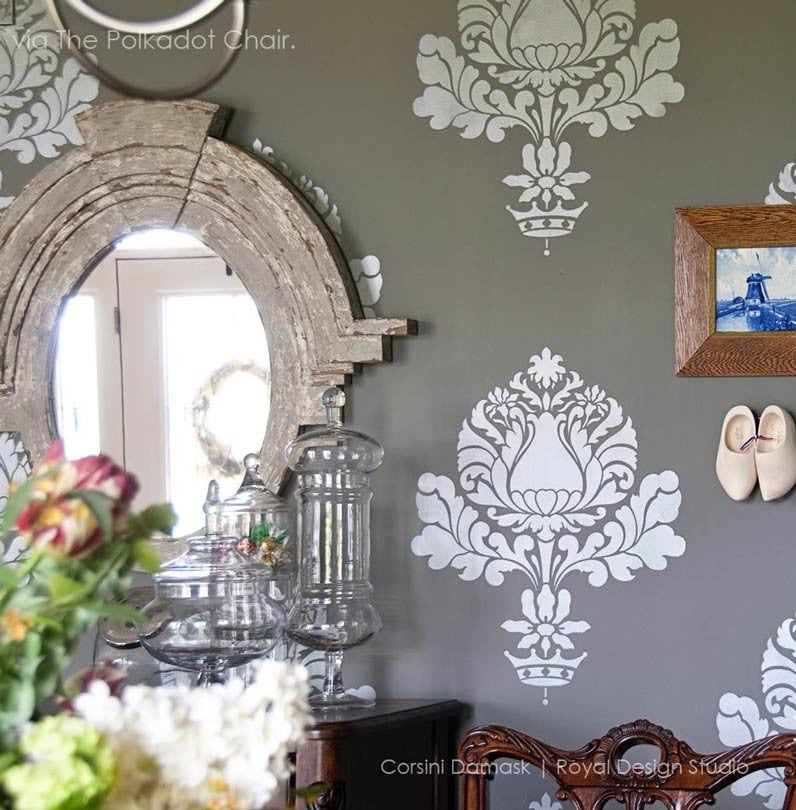 Corsini Damask Stencil for Wall Painting, DIY Home Decor, and Furniture Upcycling - Reusable Decorative Stencil for Creative Projects