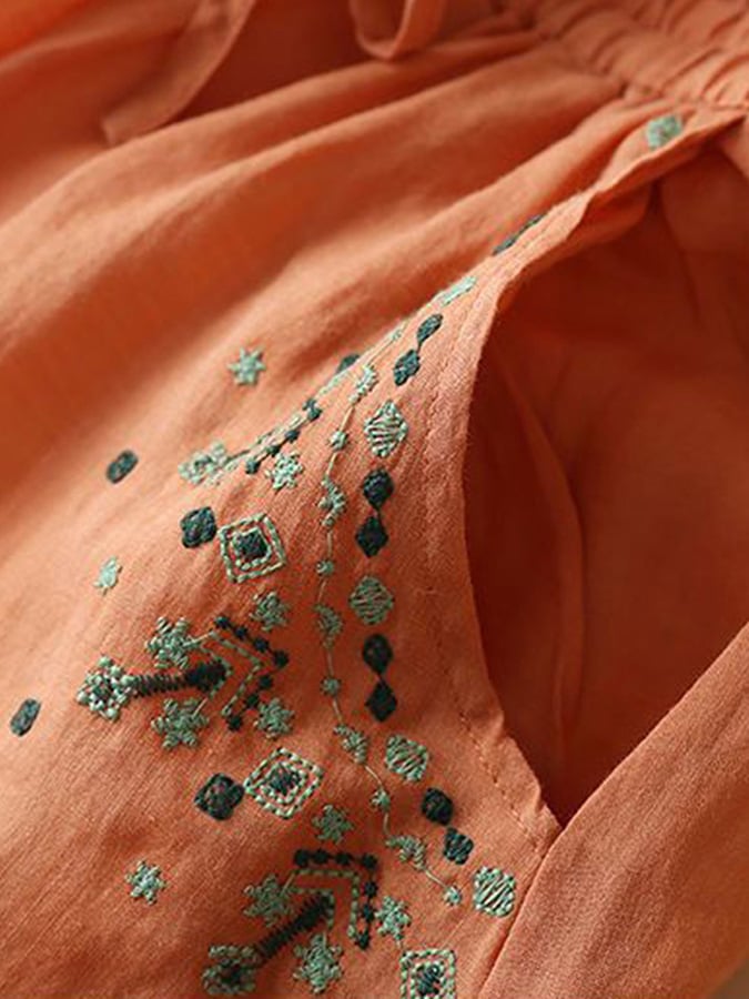 Lovevop Women's Cotton Linen Embroidered Midi Skirt - Bohemian Floral Loose Fit Casual Summer Skirt for Beach, Vacation & Everyday Wear