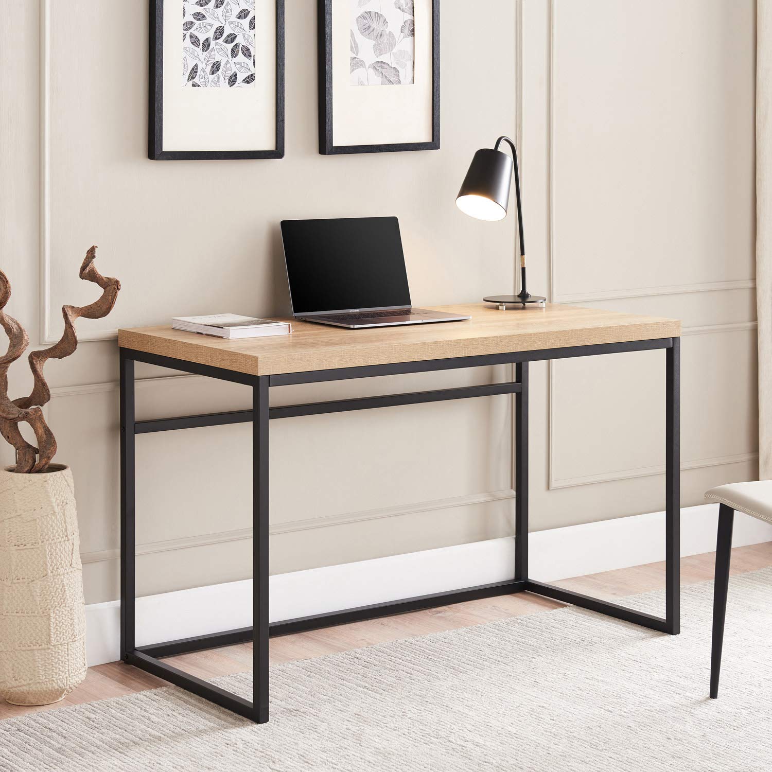 CENSI 47 Inch Natural Oak Writing Computer Desk - Modern Industrial Style Home Office Desk with Wood and Metal Frame (Light Wood) - Perfect for Small Spaces, Gaming Setup & Remote Work