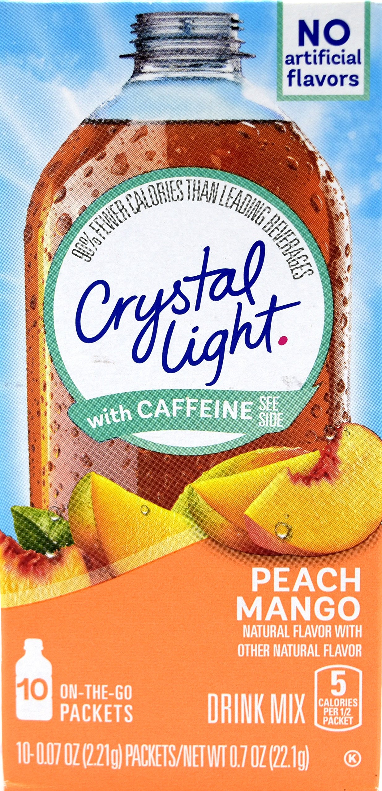 Crystal Light On The Go Peach Mango Caffeine Drink Mix - 10 Packets per Box (Pack of 30) | Refreshing Energy Boost for Workouts, Travel & Office Hydration