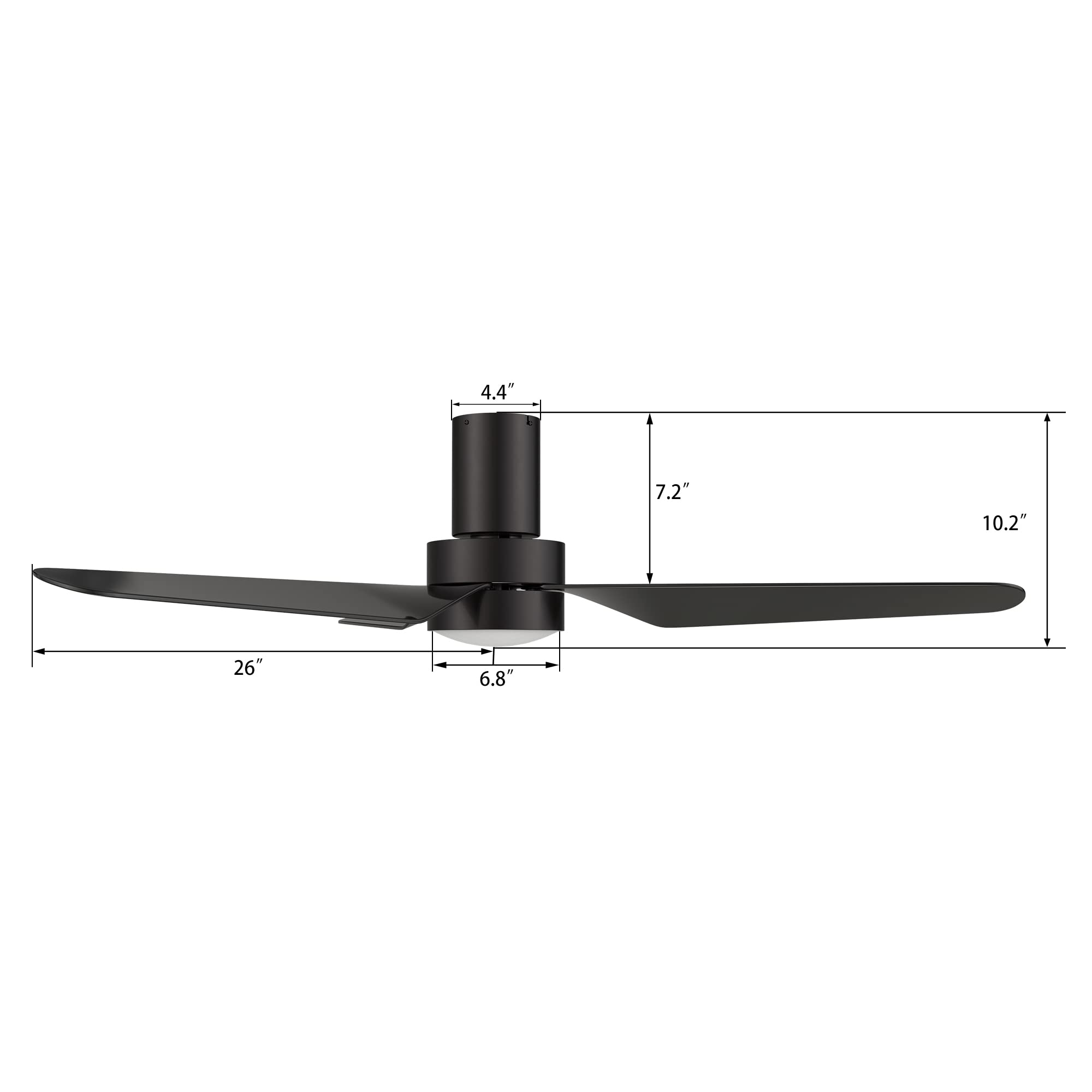 52 Inch Smart Ceiling Fan with Remote Control - 3 Blade Modern Ceiling Fan for Living Room, Bedroom & Office - Energy Efficient Quiet DC Motor - Matte Black Finish (Carro Madrid)