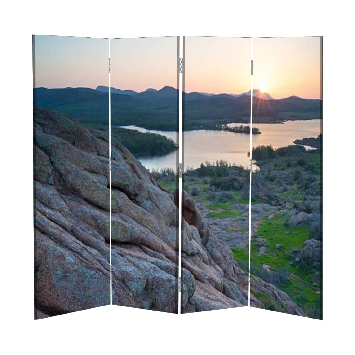 Folding Privacy Screen Room Divider - Sunrise Over Mt Scott from Little Baldy Wichita Mountain Oklahoma | Freestanding Indoor Outdoor Partition for Home, Office & Event Spaces | Protective Wall Separator for Privacy & Decoration