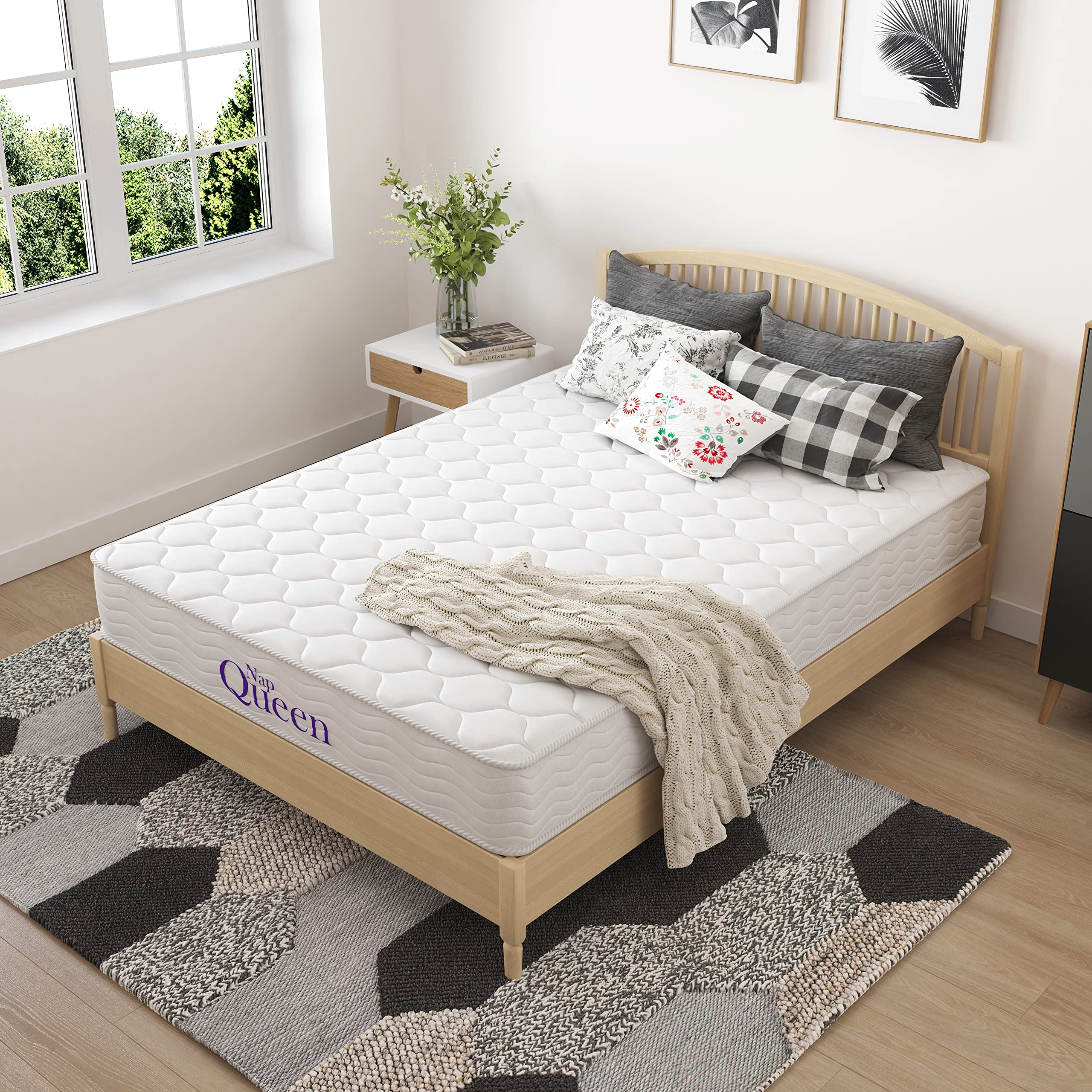 NapQueen 8 Inch Twin Size Medium Firm Hybrid Mattress - Innerspring with Memory Foam Layer - Bed in a Box for Easy Setup - Perfect for Kids Rooms, Guest Beds & Small Spaces (White)