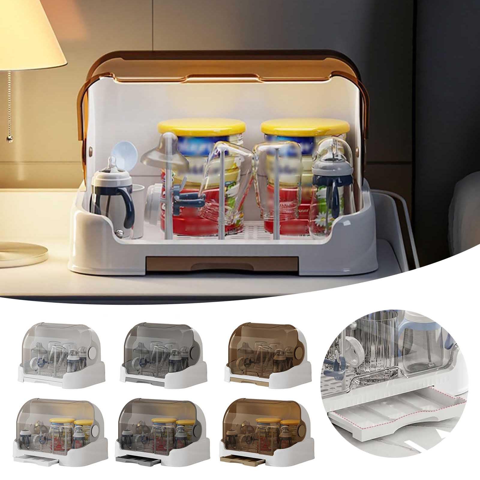 Baby Bottle Drying Rack with Lid & Removable Drain Tray - Dustproof Bottle Organizer for Kitchen, Plates, Cups & Cutlery - Perfect for Nursery, Daycare & Home Use