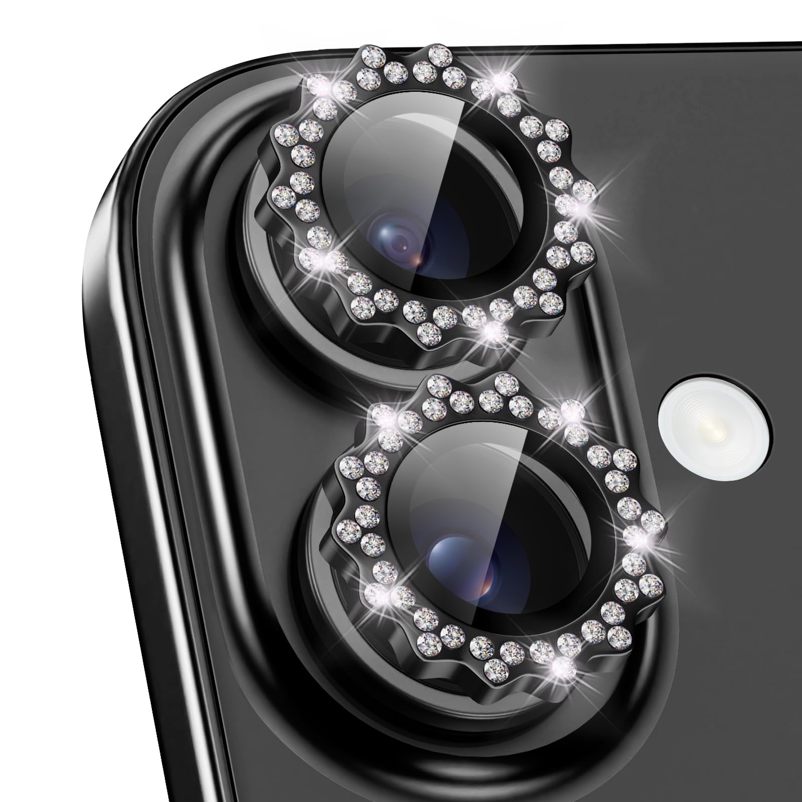 Xfilm iPhone 16/16 Plus Camera Lens Protector - 9H Hardness Scratchproof Cover with Diamond Ring Sun Design | Stylish & Case Friendly Phone Accessories | Perfect for Outdoor Photography, Travel & Daily Protection (Black)