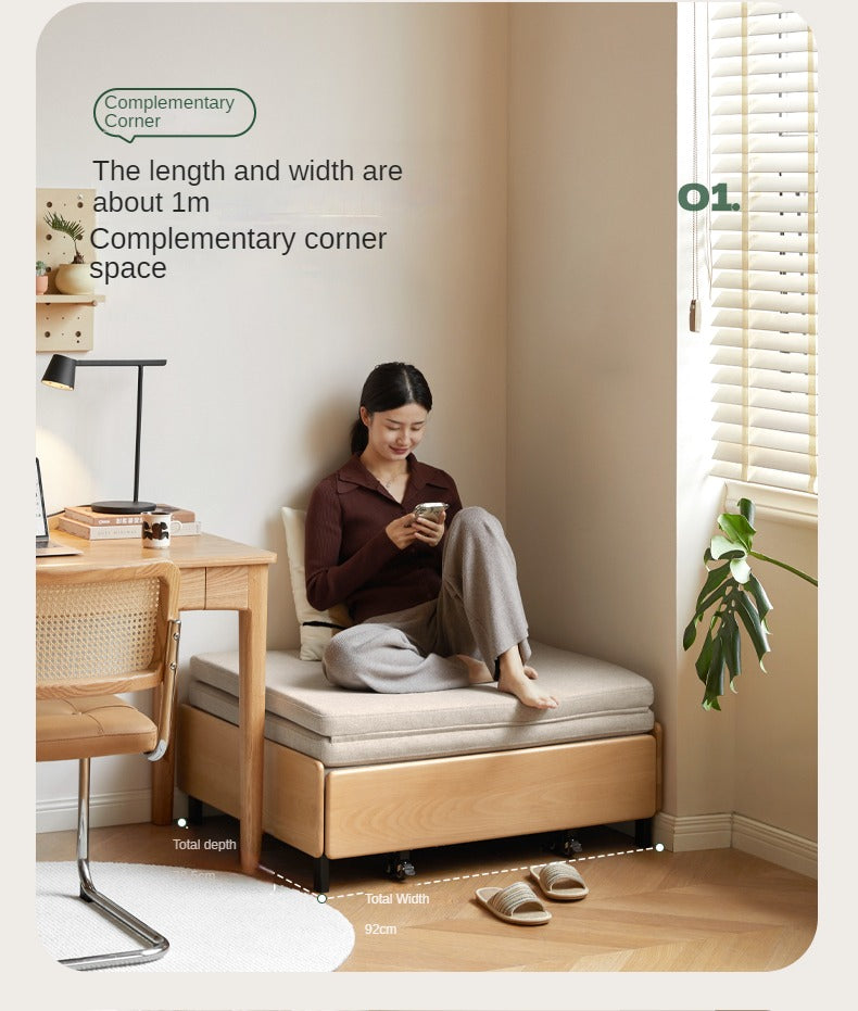 Solid Beech Wood Sofa Bed - Convertible Pull-Out Single Sleeper for Small Spaces | Guest Room & Studio Apartment Furniture