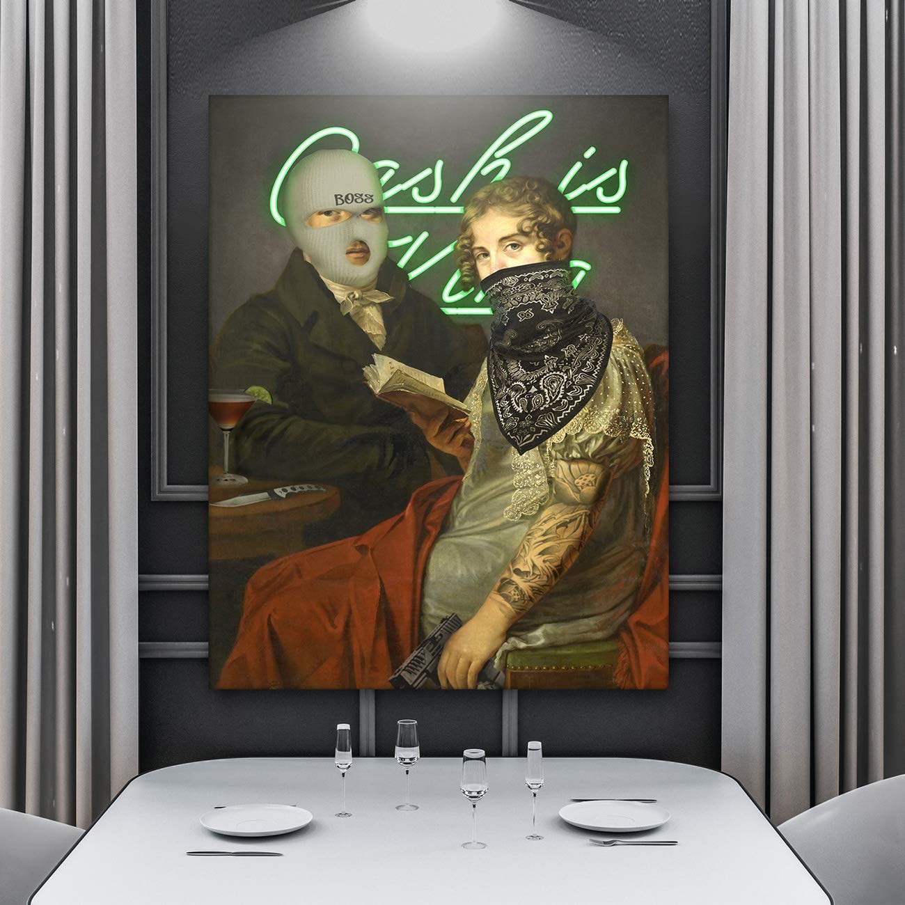 Fellipo Ricci Large Canvas Artwork - 'Cash Is King' Framed Wall Art Print for Home & Office Decor - Handmade Oil Painting on Canvas (36