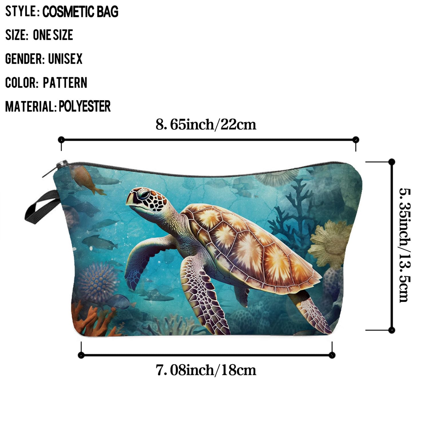Cute Sea Turtle Makeup Bag - Small Travel Toiletry Organizer with Zipper Pouch - Perfect Cosmetic Bag for Turtle Lovers - Ideal Birthday & Christmas Gift for Women & Friends - Great for Travel, Beach Trips & Daily Makeup Storage