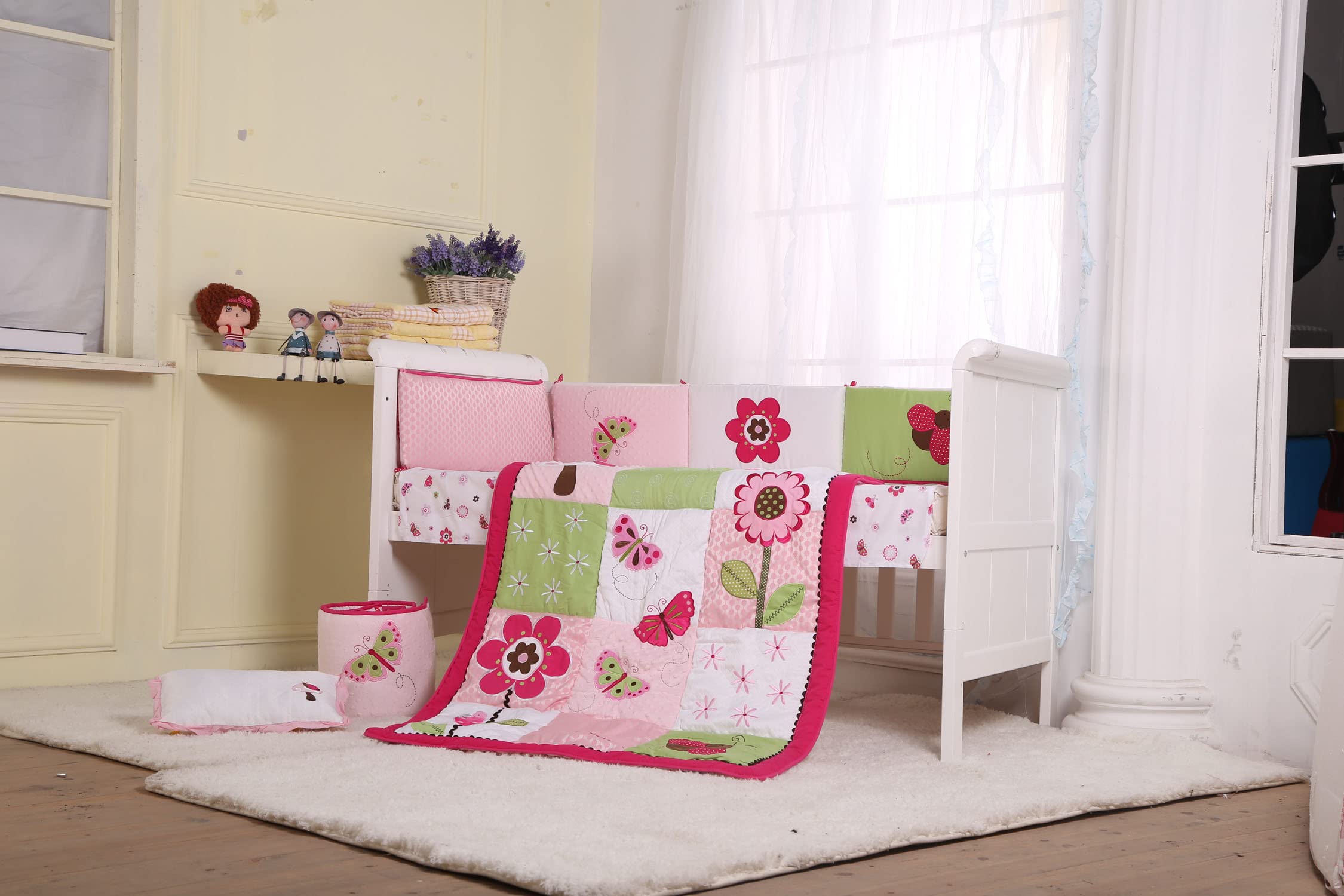 Soft Purple Butterfly Cotton Crib Bedding Set - Breathable Nursery Bedding for Baby Girls | Perfect Baby Shower Gift & Cozy Nursery Decor