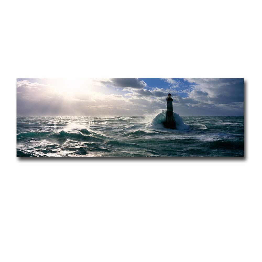 Ar Men Lighthouse by Jean Guichard - Premium Gallery Wrapped Canvas Giclee Art Print (8x24 inches) - Ready to Hang Wall Decor for Living Room, Office & Coastal Home Decor